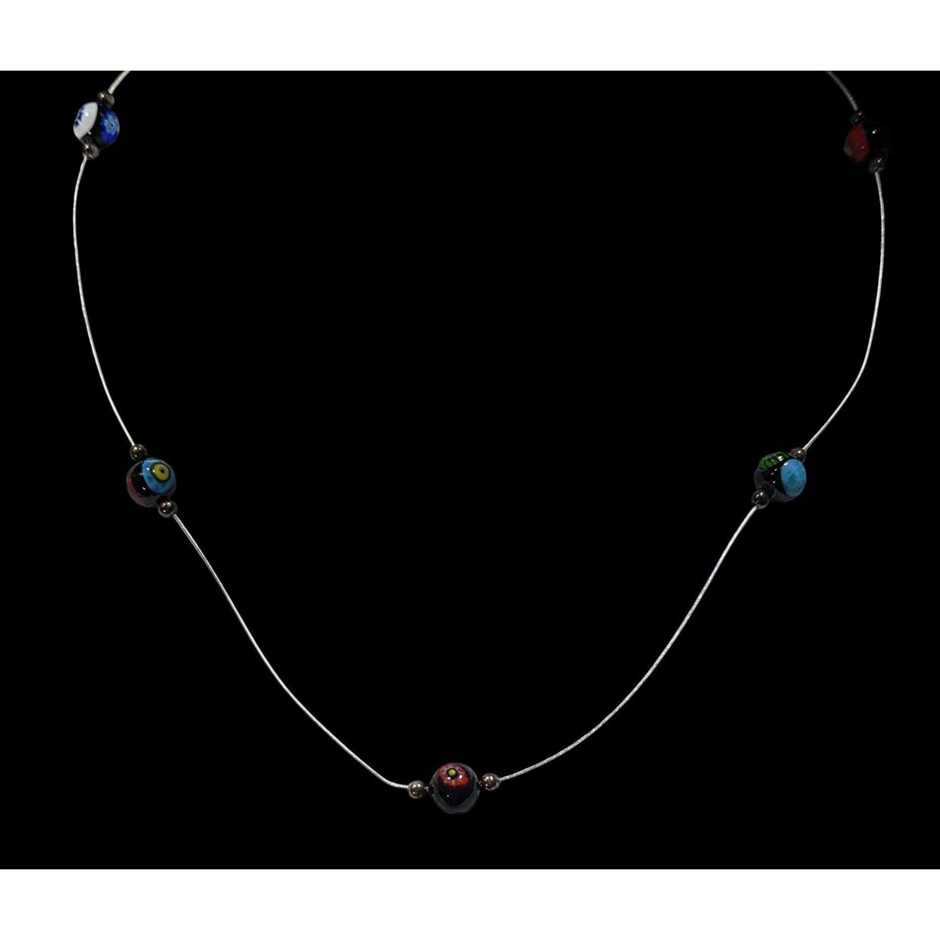 Handmade Handcrafted Murano Glass Bead Necklace With Silver Wire Size ONE SIZE - 4 Thumbnail