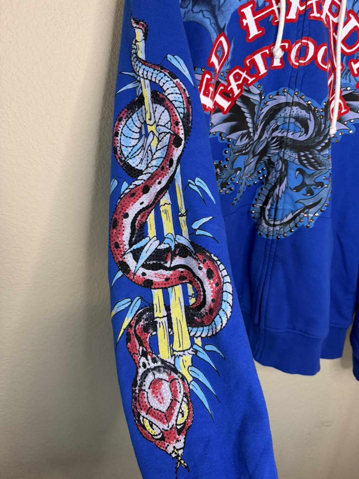 Ed Hardy Ed Hardy 10 Platinum Snake & Shoots Rhinestone Zip Hoodie XL Size US XL / EU 56 / 4 - 3 Thumbnail
