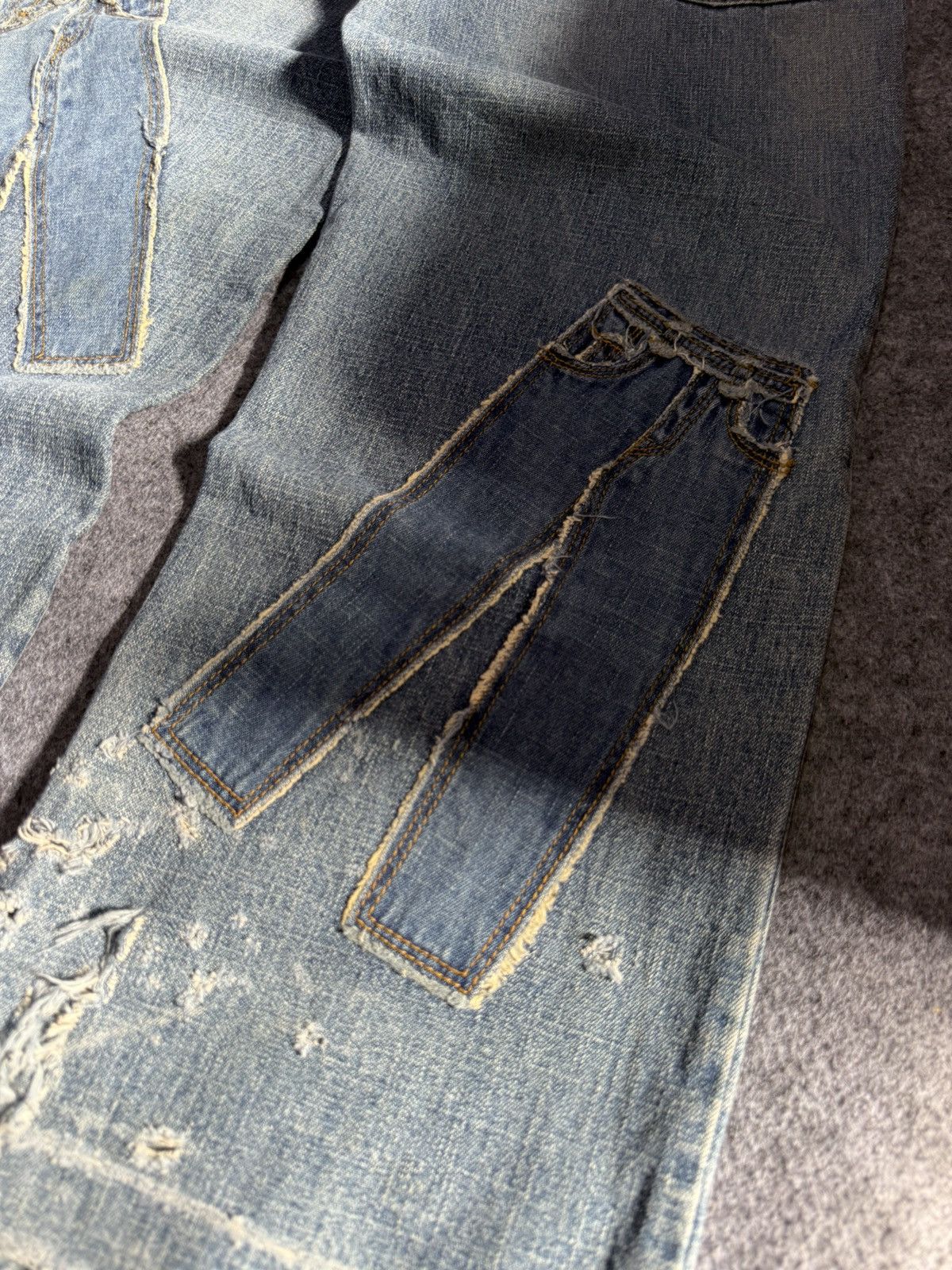 Beauty Beast × Japanese Brand Ignition Trompe L’oeil Pants On Pants Patched Denim Jeans Size US 27 - 18 Thumbnail