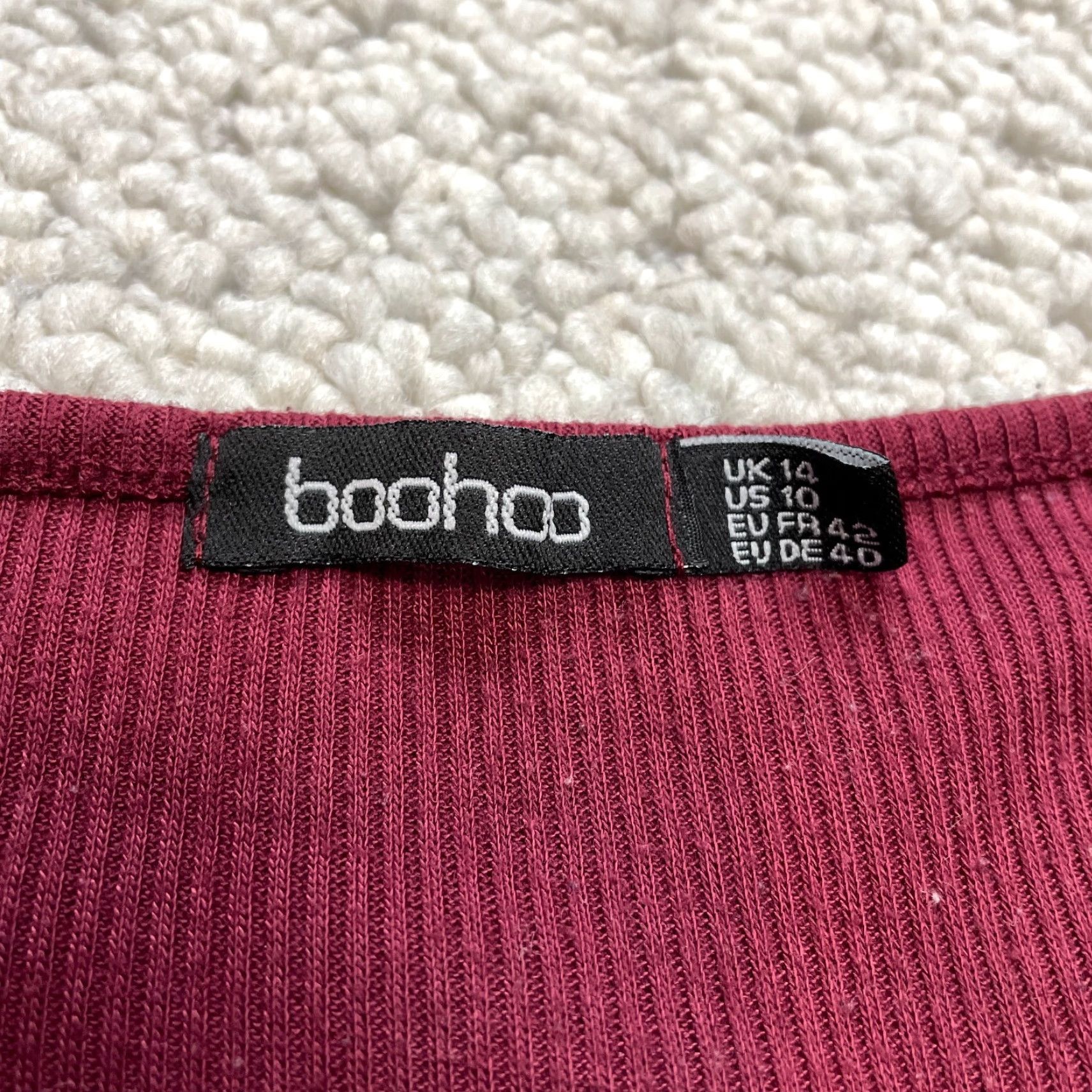 Boohoo VINTAGE Boohoo Blouse Shirt Womens 10 Red Ribbed Tie Waist Long Sleeve Wrap Jacket Solid Size L / US 10 / IT 46 - 7 Thumbnail
