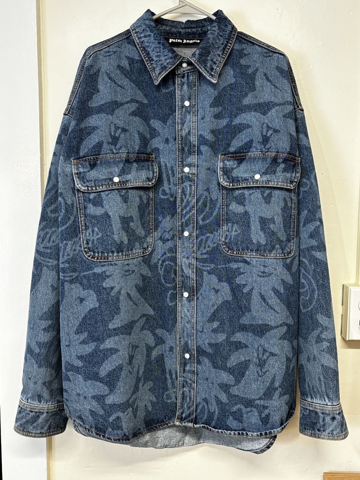 Palm Angels PALMITY ALLOVER LASER DENIM SHIRT Size US XL / EU 56 / 4 - 2 Thumbnail