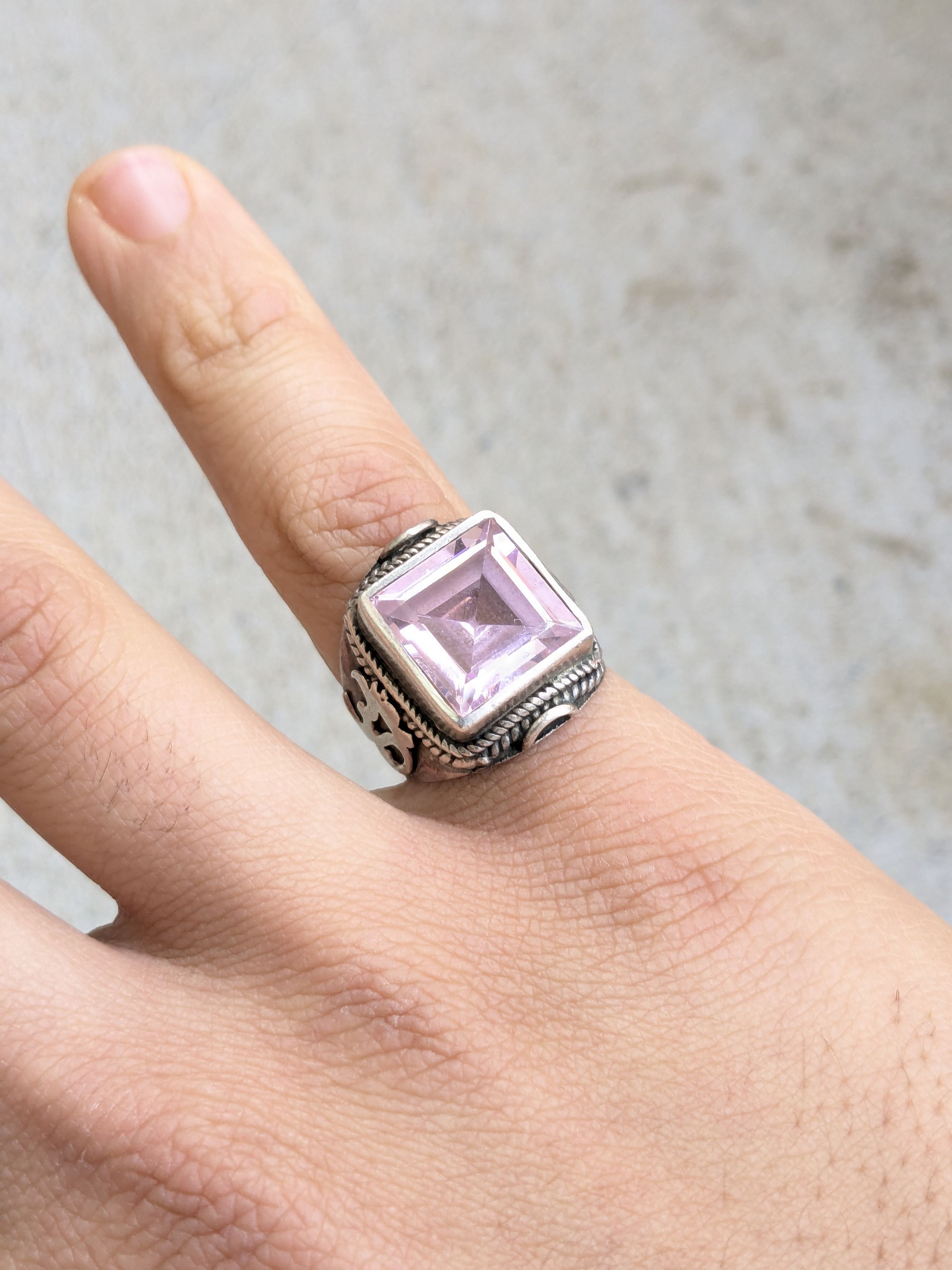 Jewelry × Vintage Vintage Sterling Silver Ring Pink Topaz 7.25 Square Ohm Om Size ONE SIZE - 8 Thumbnail