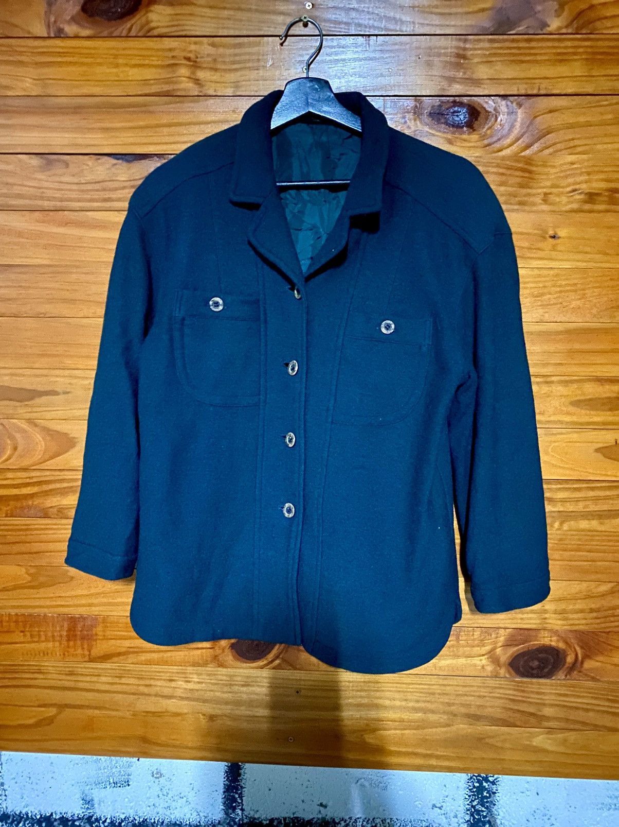 Japanese Brand Vintage CINAMON Wool Blend Jacket Teal Green Button-Up Coat Size M / US 6-8 / IT 42-44 - 3 Thumbnail