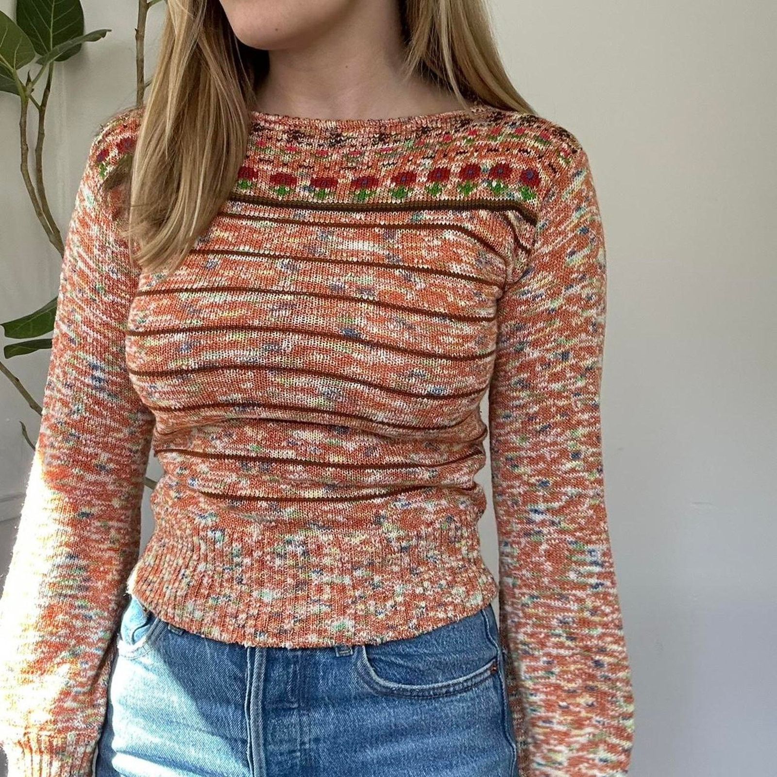 Other Vintage Orange Tulip Sweater (XS) Size XS / US 0-2 / IT 36-38 - 2 Thumbnail