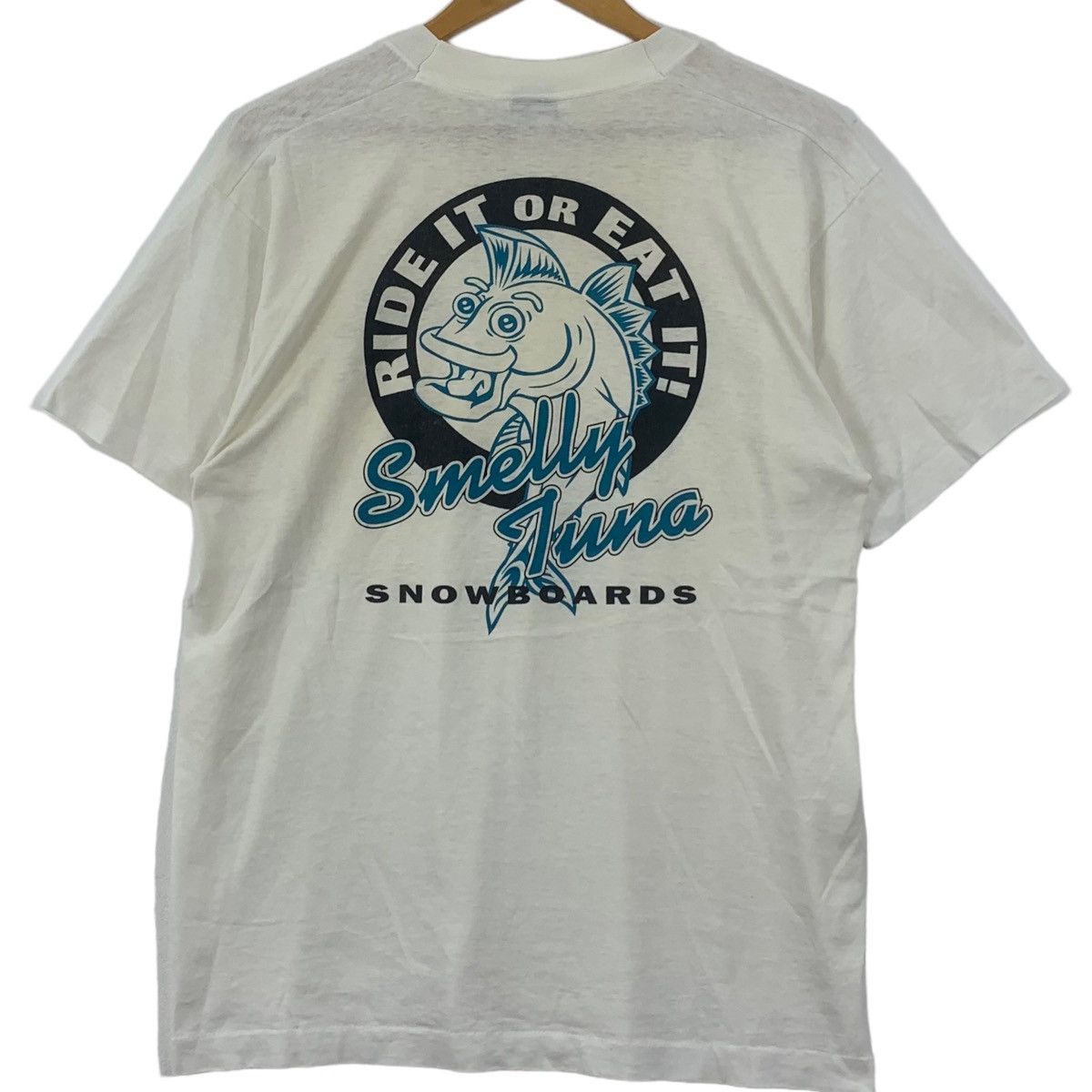 Vintage 90’ SMELLY TUNA SNOWBOARD Ride Eat It Surf Tee Shirt