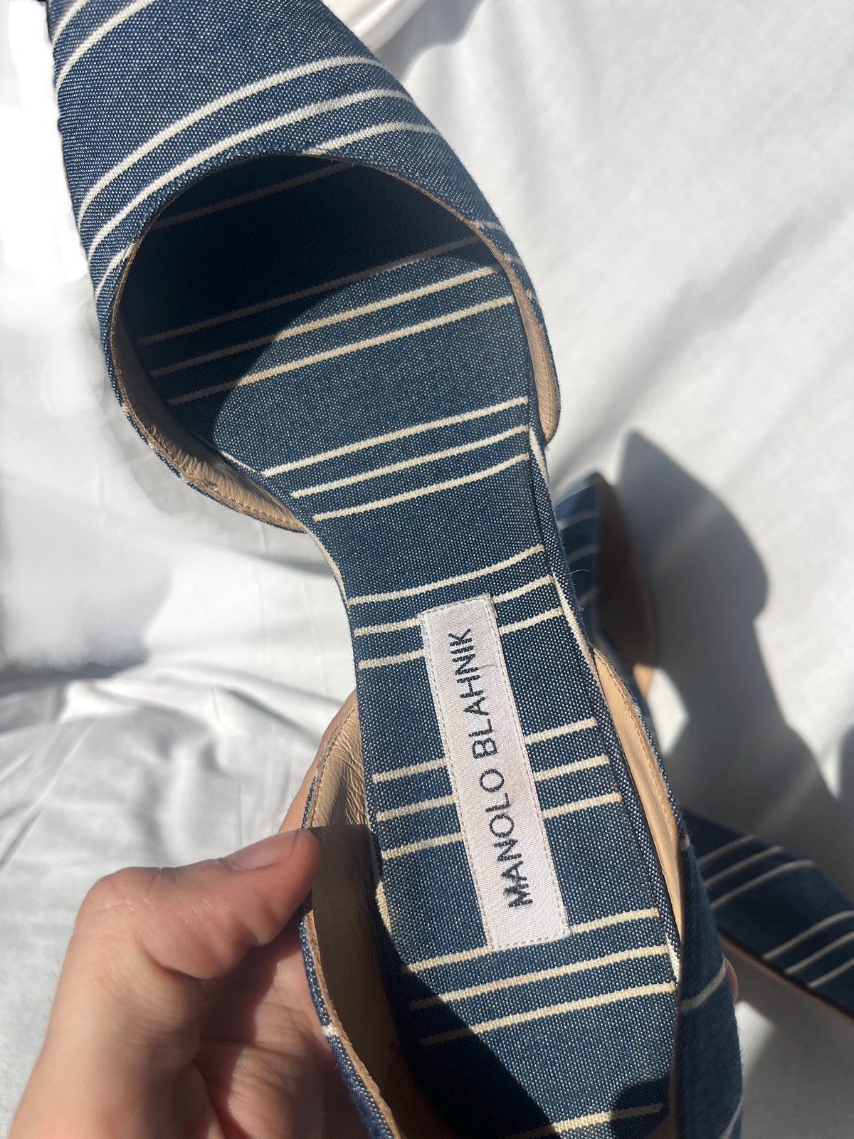 Manolo Blahnik Striped canvas slip on pumps Size US 10 / IT 40 - 5 Thumbnail