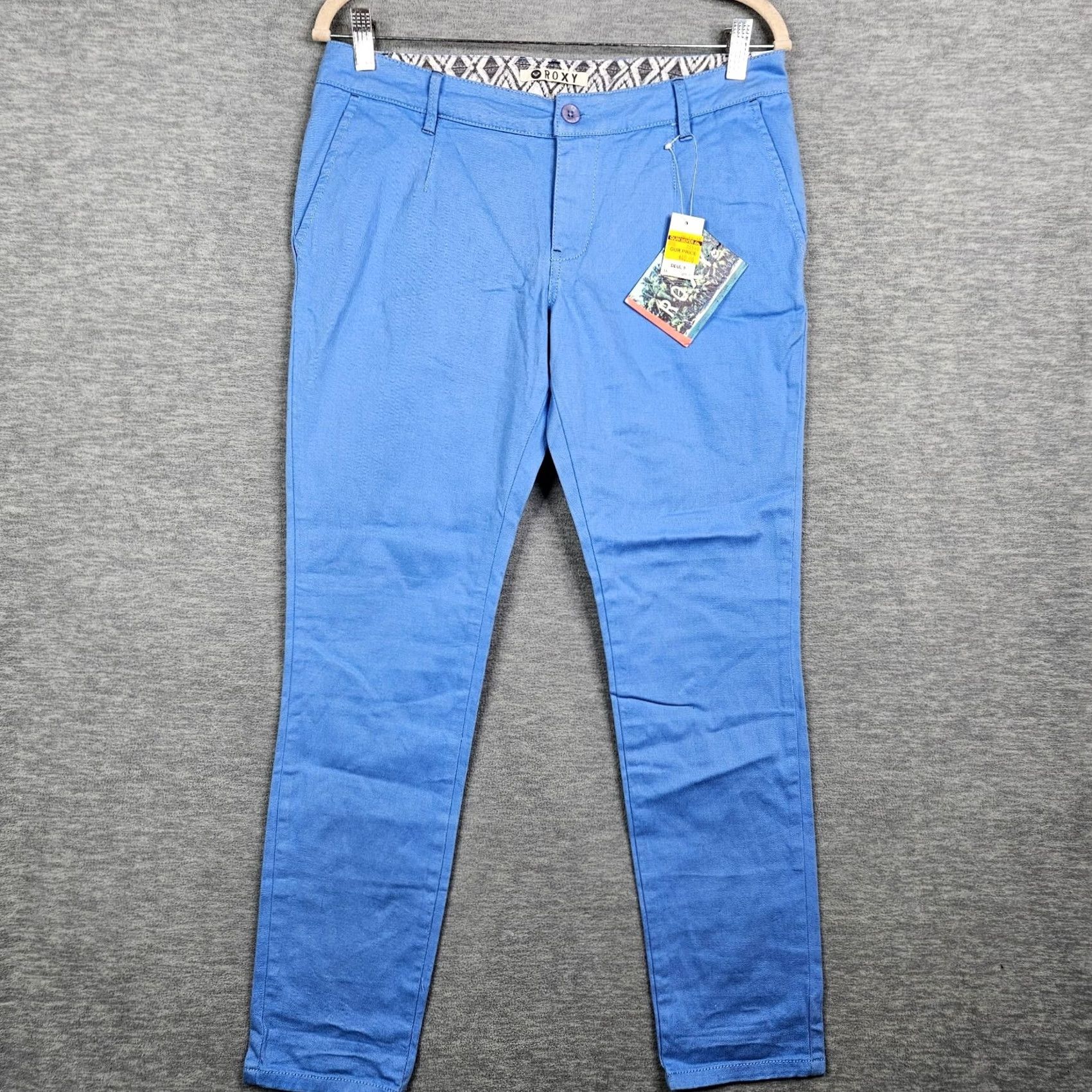 Vintage ROXY Womens Azure Blue Cotton Chino Pants Regular Size 12 New Pants Women Blue Chino Casual 12 Mens Womens Girls Size 34" / US 12 / IT 48 - 2 Thumbnail