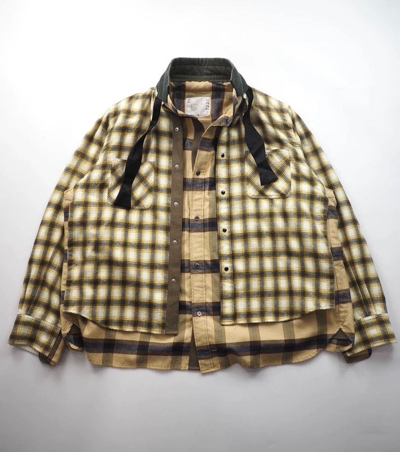 Sacai Sacai Yellow Double Deconstructed Check Shirt 2504-Nextarro Size US L / EU 52-54 / 3 - 1 Thumbnail
