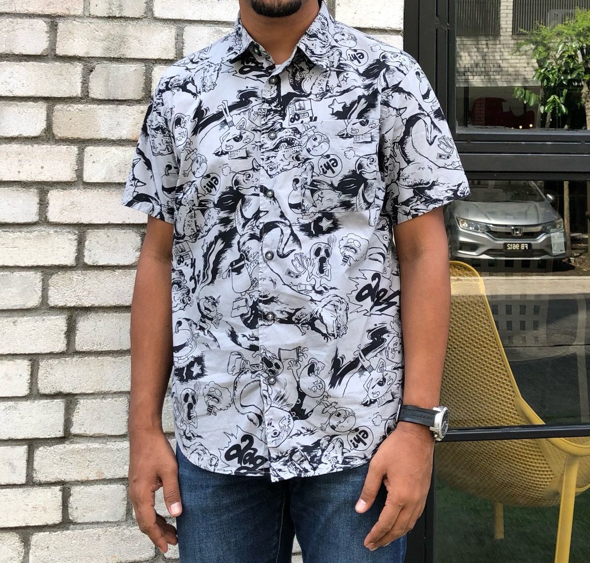 PPFM PPFM Mens Grey & Black All Over Printed Short Sleeve Shirt Size US M / EU 48-50 / 2 - 1 Thumbnail