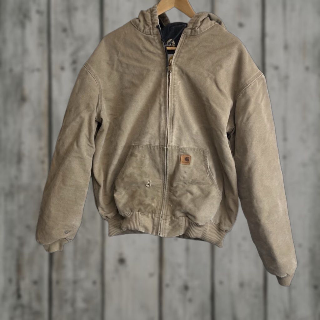 Carhartt Men's Brown Quilted Lined Hooded Jacket XL Tall Cotton