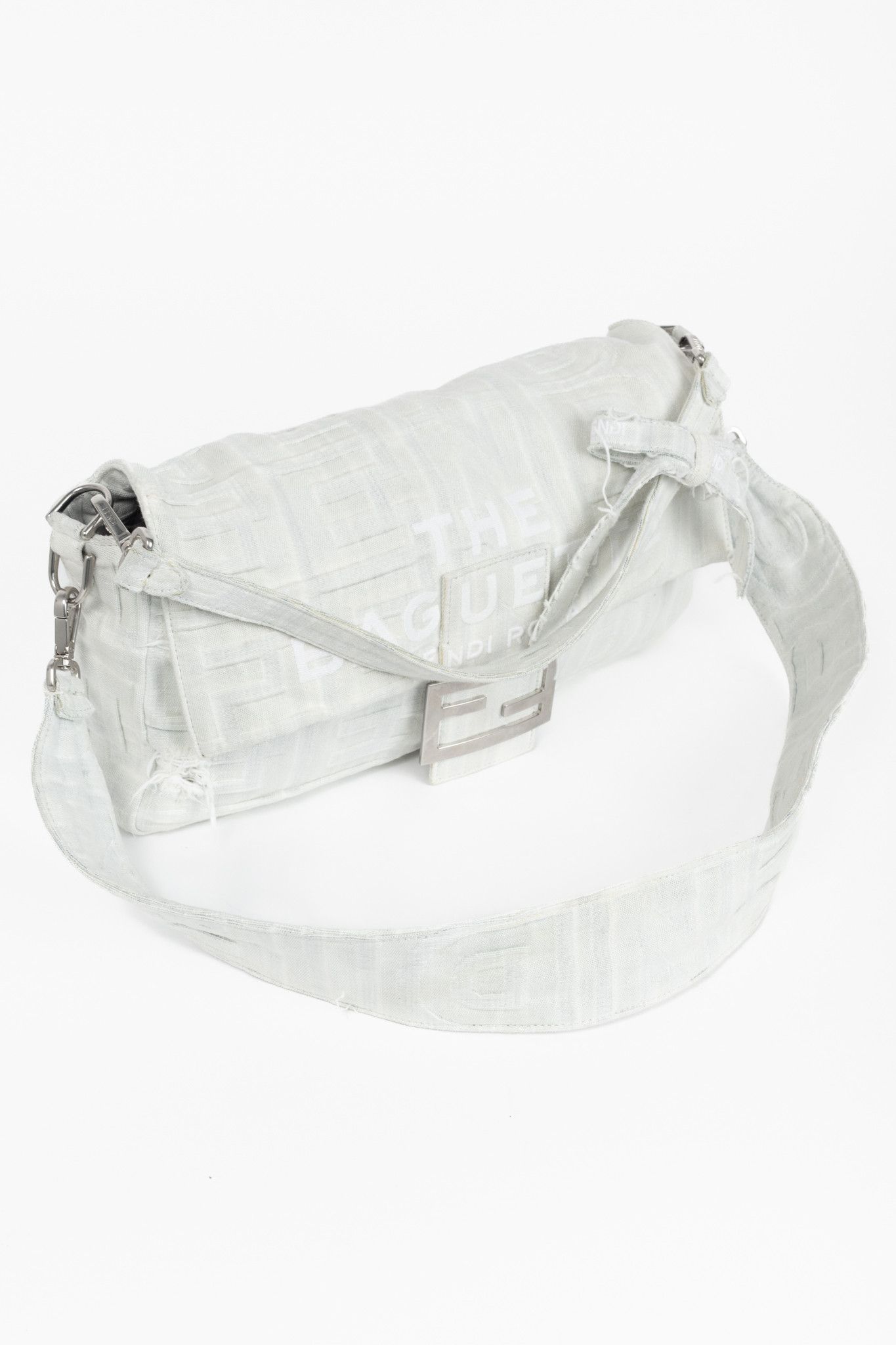 Fendi Fendi by Marc Jacobs Maxi Baguette White Denim Shoulder Bag Size ONE SIZE - 6 Thumbnail