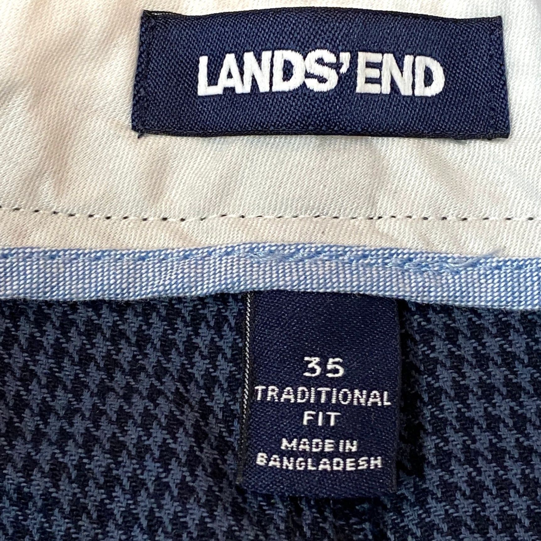 Lands' End Lands End Mens Pants 35 Blue Houndstooth Cotton Flat Front Traditional Fit Size US 35 - 3 Thumbnail