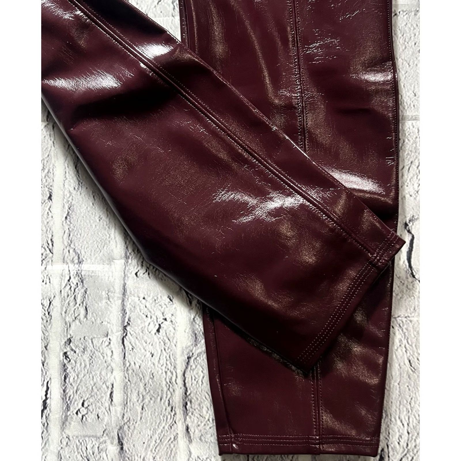 Spanx Spanx Womens Ruby Faux Patent Leather Leggings High Rise L 20301R Red Shiny Going Out Womens Leggings Size 36" / US 14 / IT 50 - 7 Thumbnail
