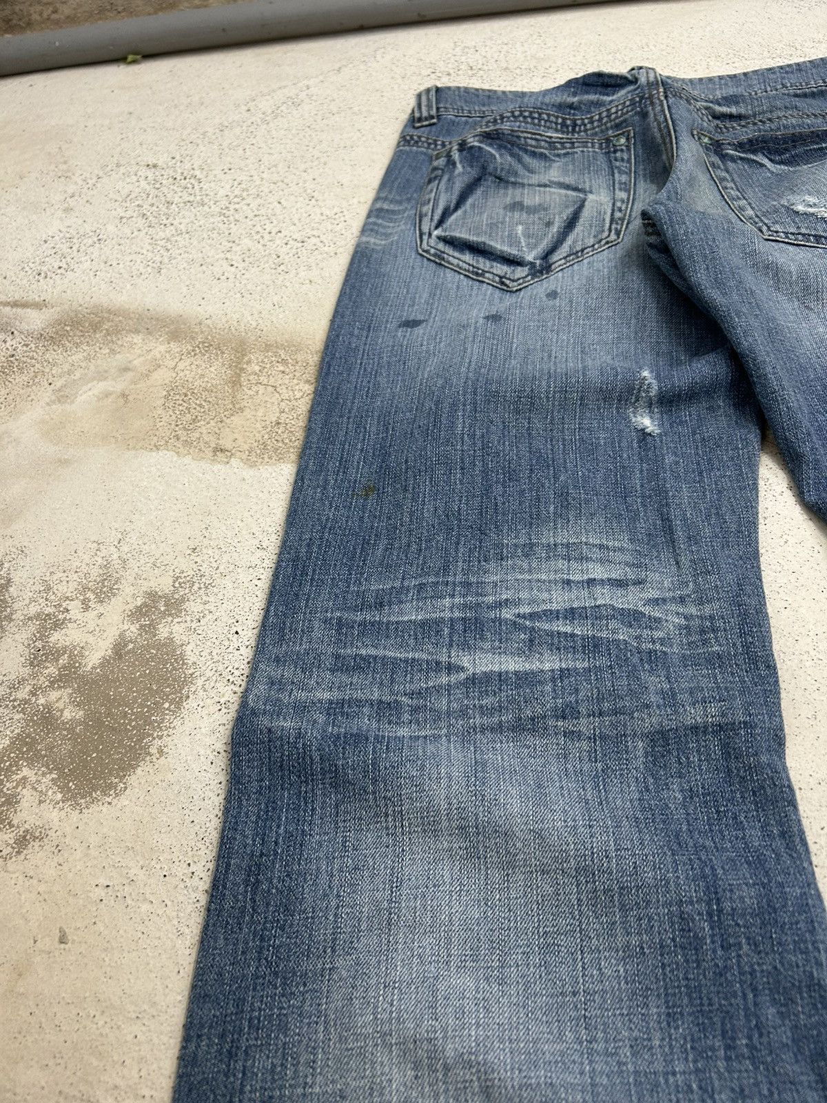 Japanese Brand Cook Jeans Baggy Distressed Denim Knee Panel Whisker Stacked Size US 31 - 19 Thumbnail