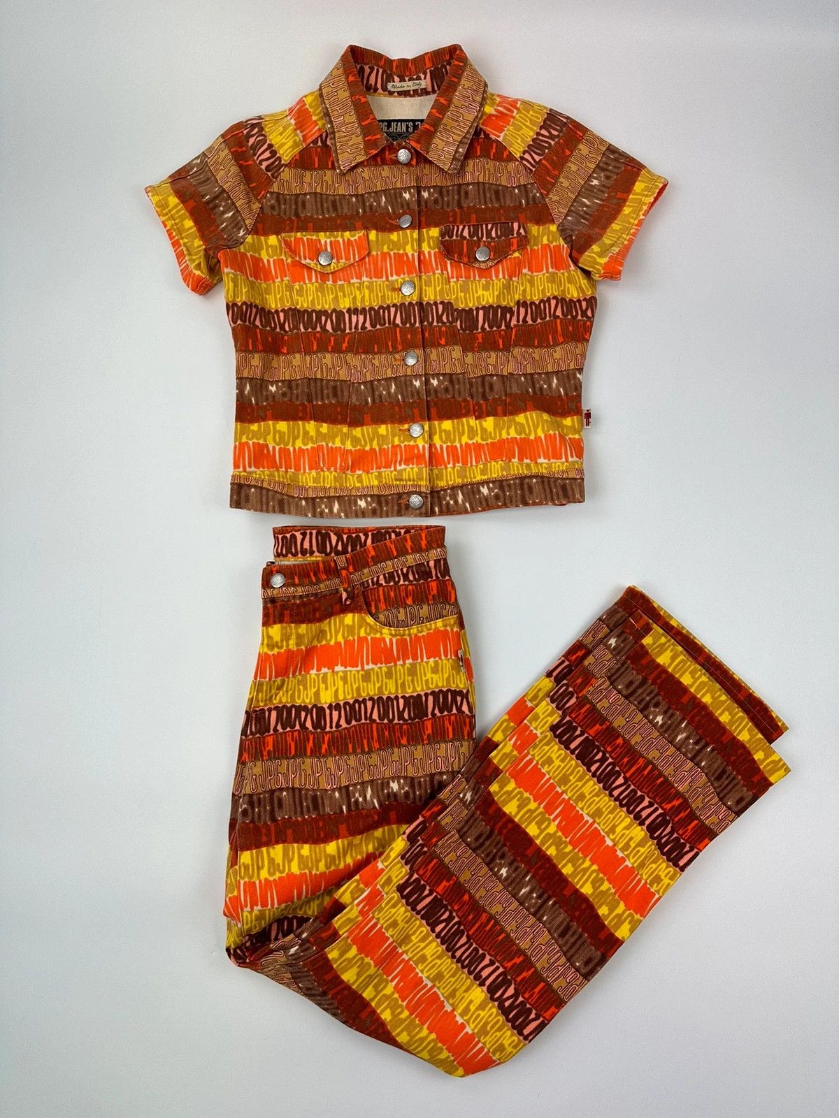 Jean Paul Gaultier JPG 00’s Shirt Denim Pants Set Monogram Orange Red Size M / US 6-8 / IT 42-44 - 1 Thumbnail