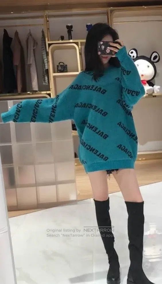 Balenciaga Balenciaga size 38 Sky blue or teal full print sweater Size M / US 6-8 / IT 42-44 - 1 Thumbnail