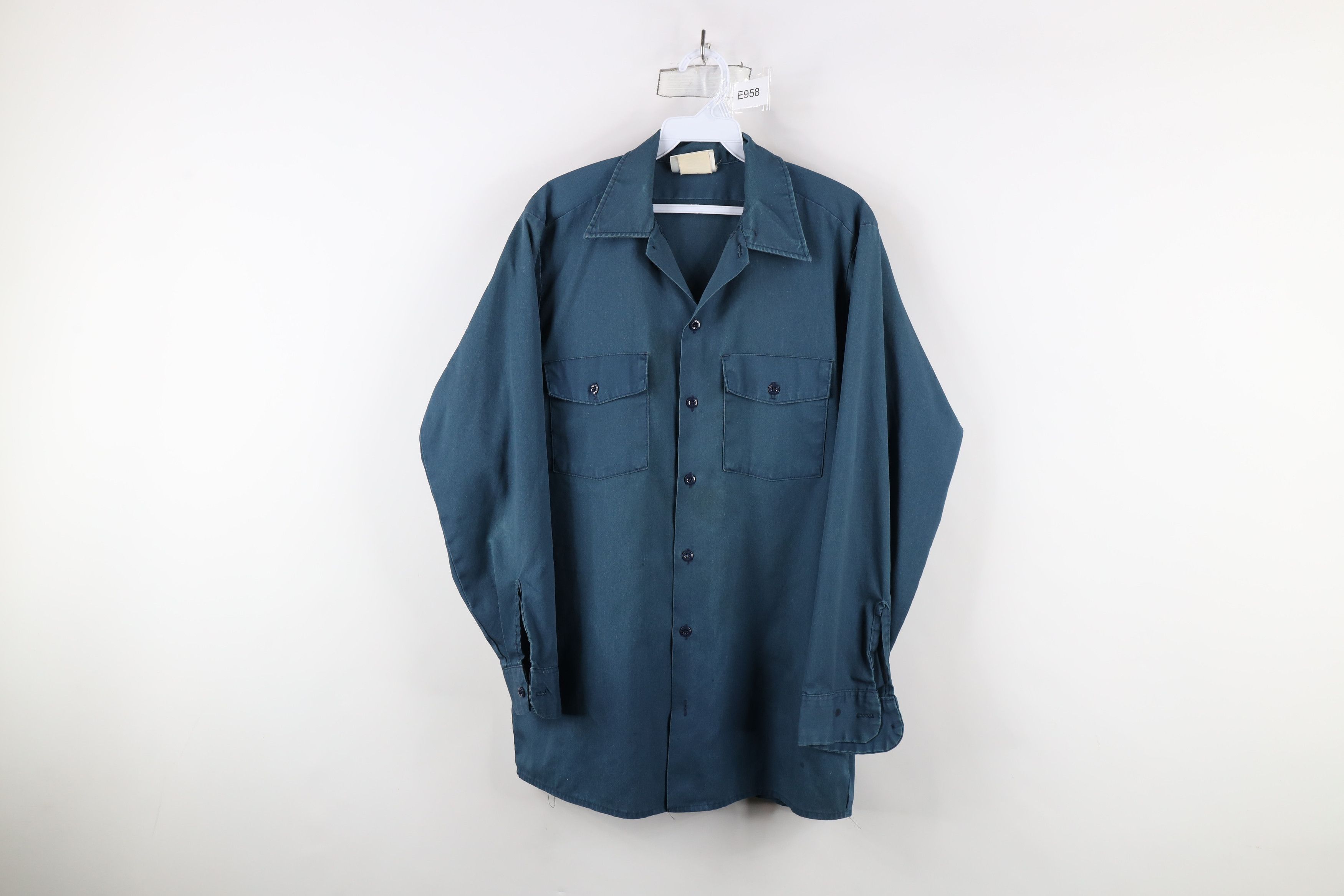 Dickies × Vintage Vintage 90s Dickies Thrashed Workwear Button Shirt Teal USA Size US M / EU 48-50 / 2 - 1 Thumbnail