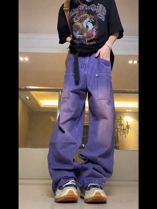 image of Vintage Hiphop Fade Distressed Baggy Cargo Pants in Purple, Men's (Size 32)