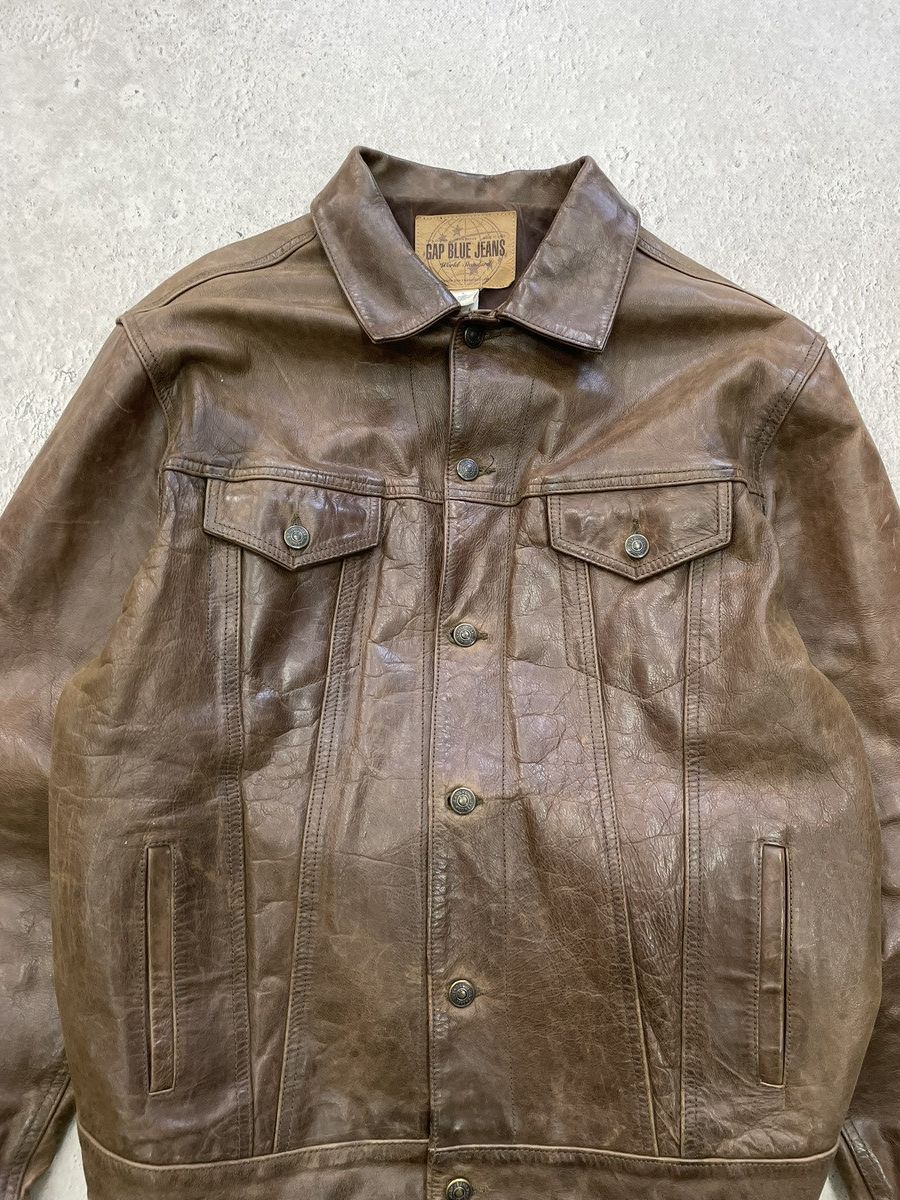 Gap Rare 90s archive brown leather trucker jacket GaP Size US L / EU 52-54 / 3 - 7 Thumbnail