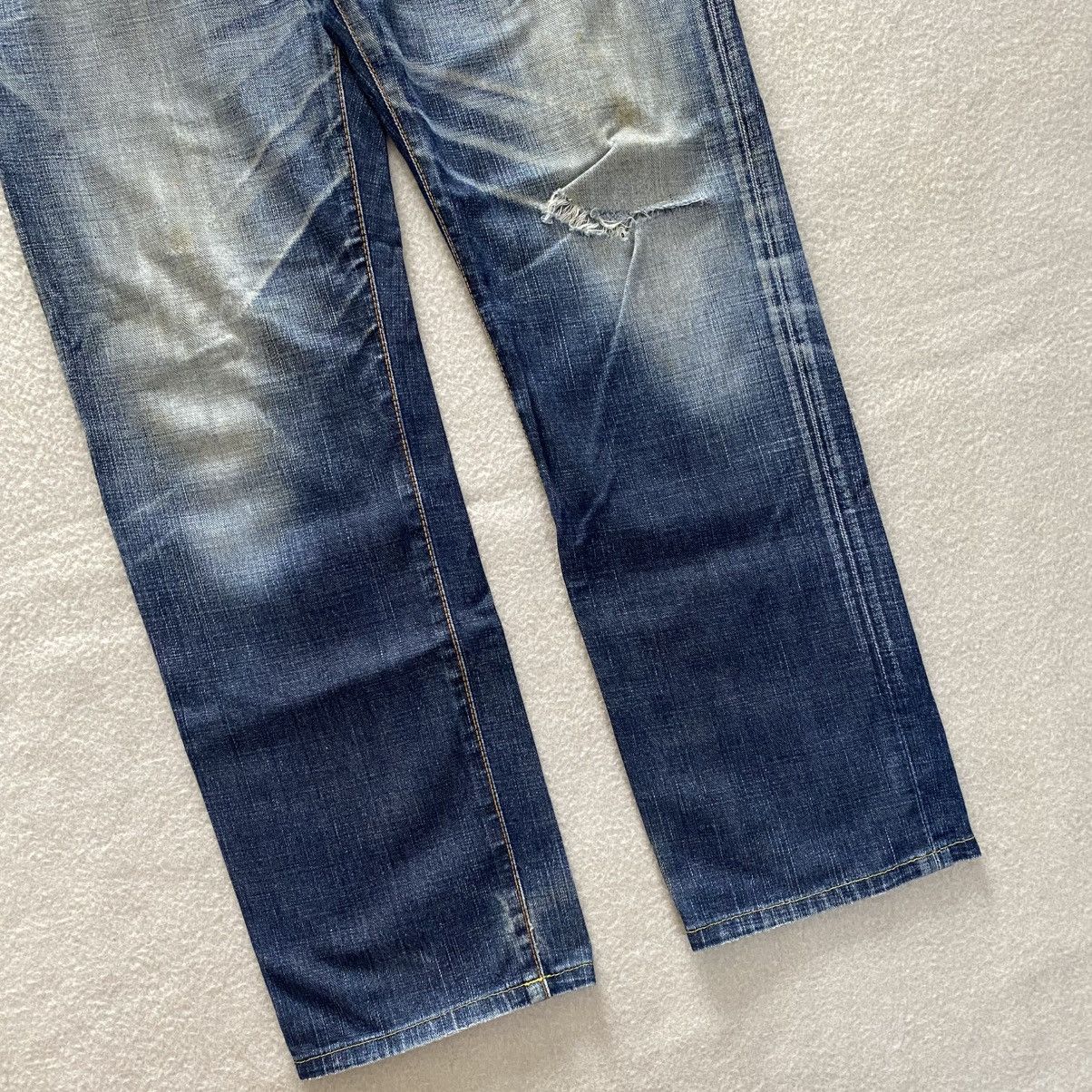 Japanese Brand Vintage Edwin Blue Trip Distressed Leather Pocket Jeans w34 Size US 34 / EU 50 - 4 Thumbnail