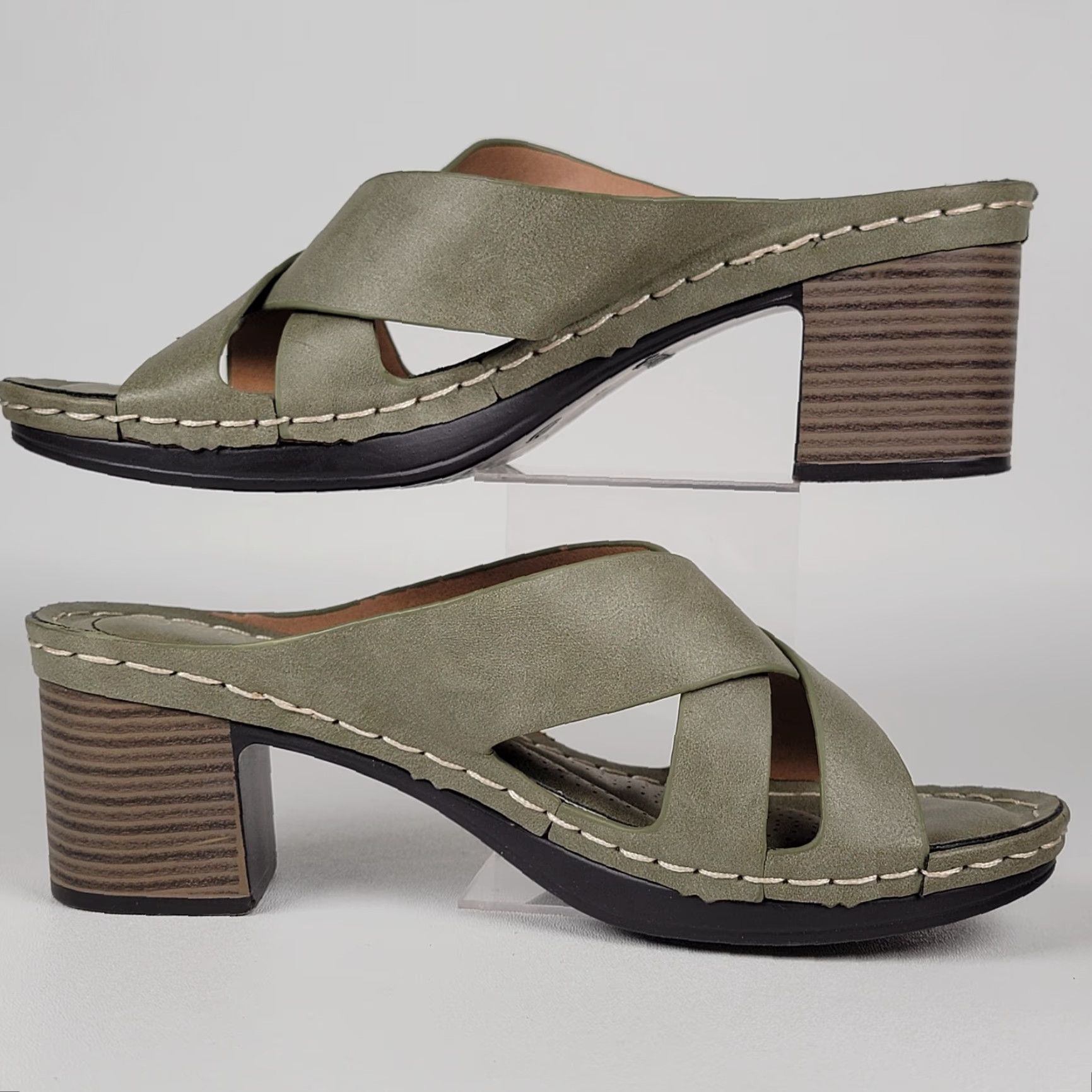 Vintage Patrizia Spring Step Karis Green Heeled Leather Sandals Open Toe Size 7 Women Slip-On Size US 7 / IT 37 - 4 Thumbnail
