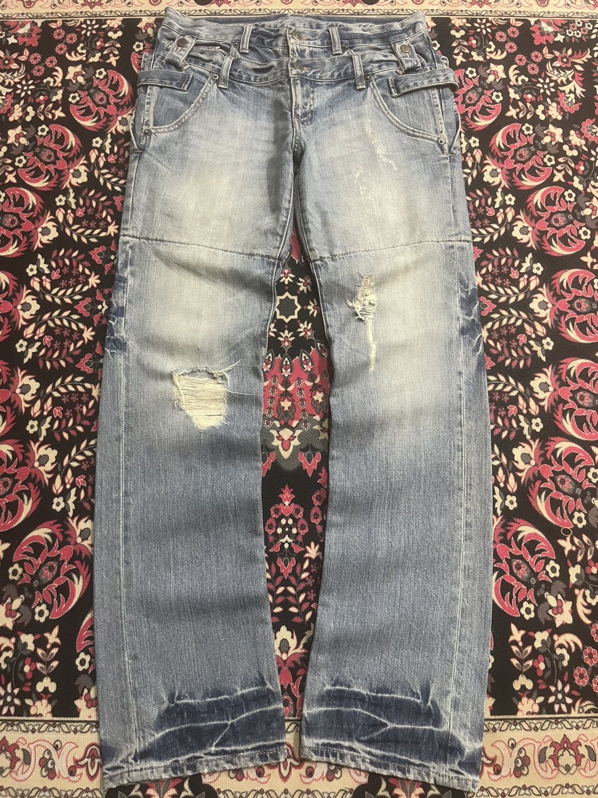 PPFM Vintage Payton Place For Men Double Waist Distressed Jeans Size US 31 - 1 Thumbnail
