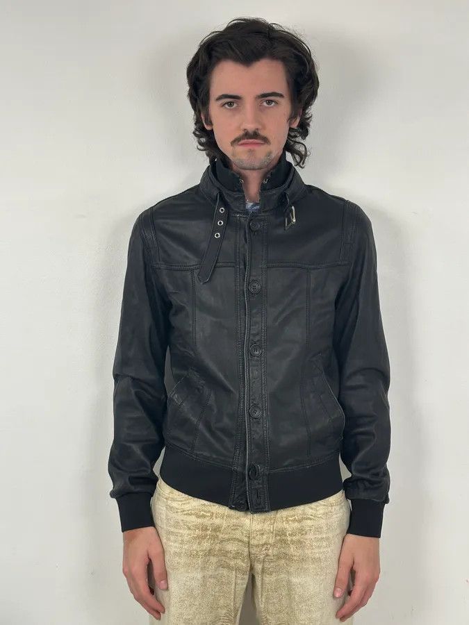 Dolce & Gabbana 2000s Dolce & Gabbana Black Buttoned Biker Leather Jacket Size US S / EU 44-46 / 1 - 2 Thumbnail