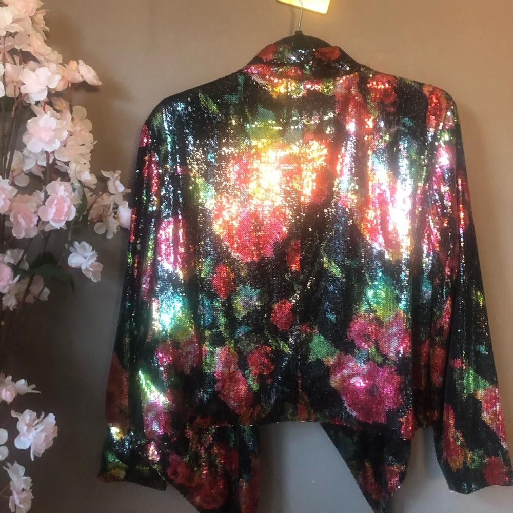 Designer Floral blazer with sequins long sleeve Size XL / US 12-14 / IT 48-50 - 4 Thumbnail