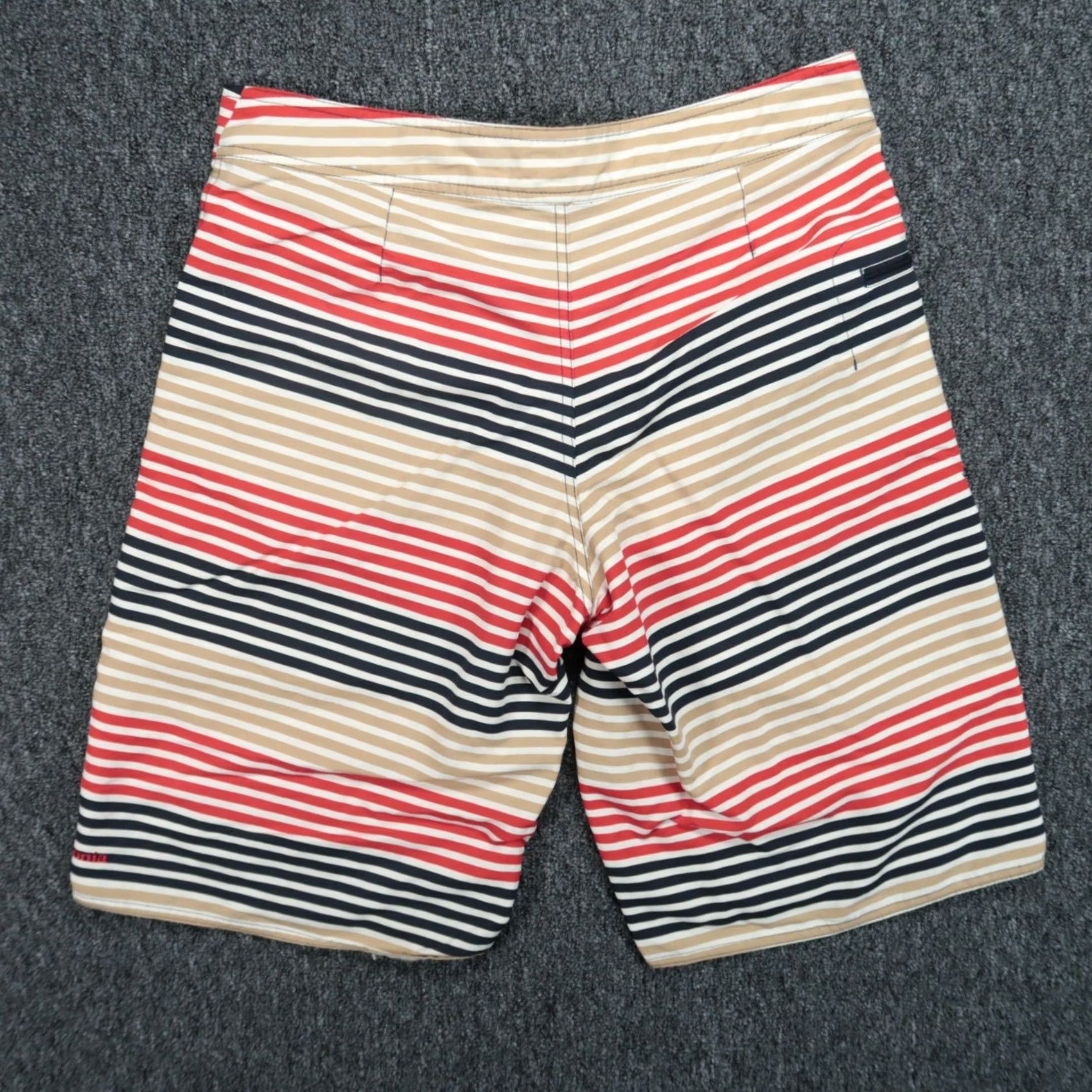 Patagonia Patagonia Board Shorts Mens 31 Blue Red Tan Striped Wavefarer Zip Pocket Swim Bottoms Size US 31 - 6 Thumbnail