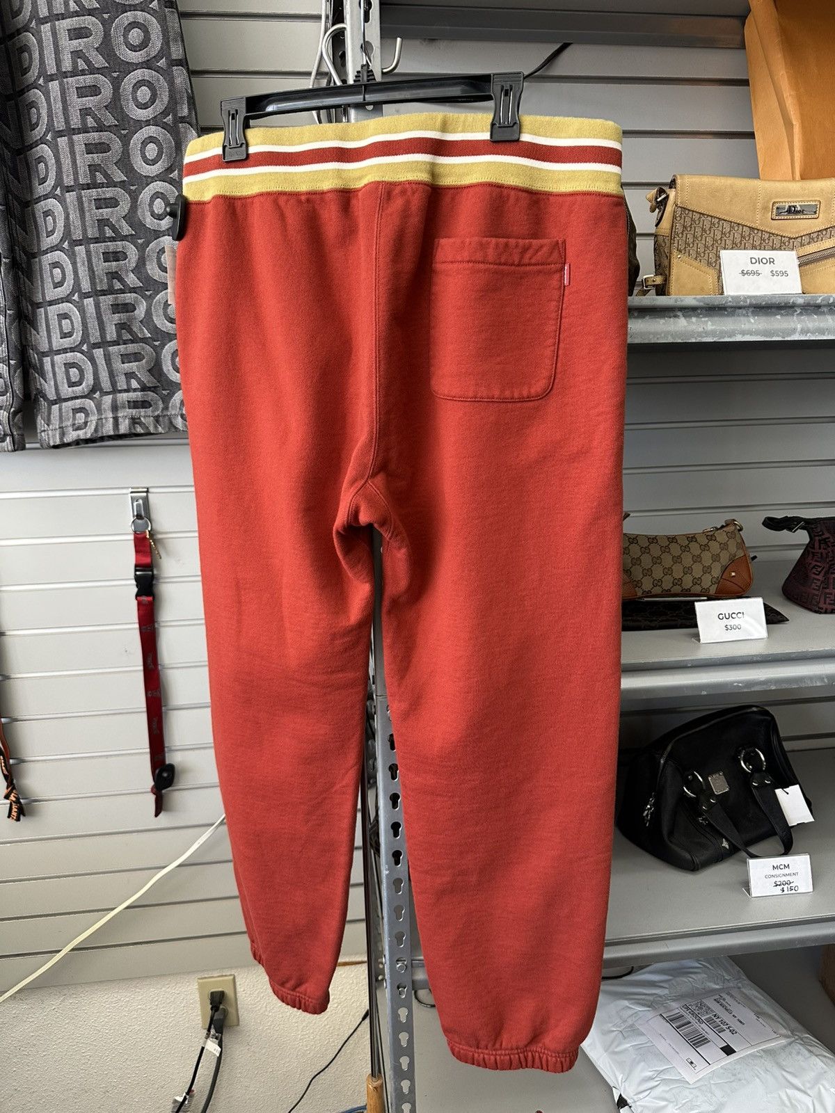 Supreme SUPREME STRIPED RIB LOGO SWEAT PANTS FW18 RED LARGE Size US 34 / EU 50 - 3 Thumbnail