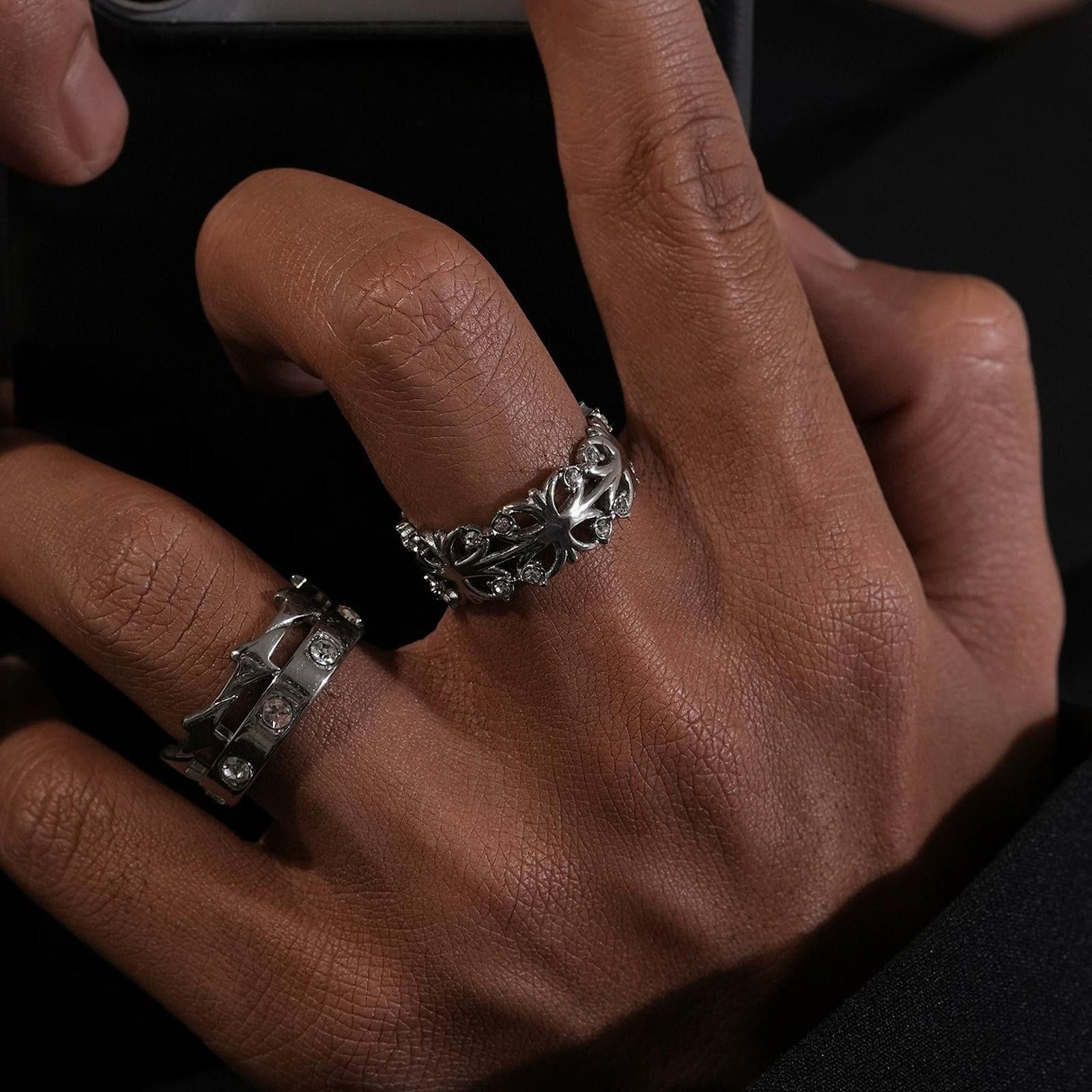 Jewelry Silver Gothic Floral Cross Ring, Goth Statement Ring Size ONE SIZE - 2 Thumbnail