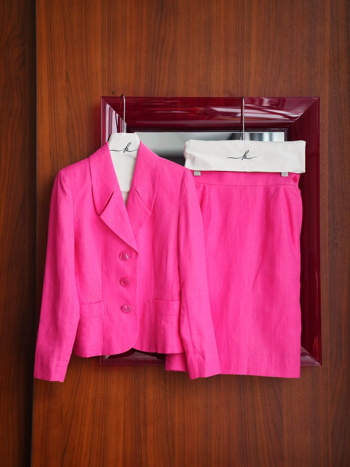 Yves Saint Laurent YSL Vintage Peach Pink Linen Skirt Suit Size XXS / US 00 / IT 34 - 3 Thumbnail
