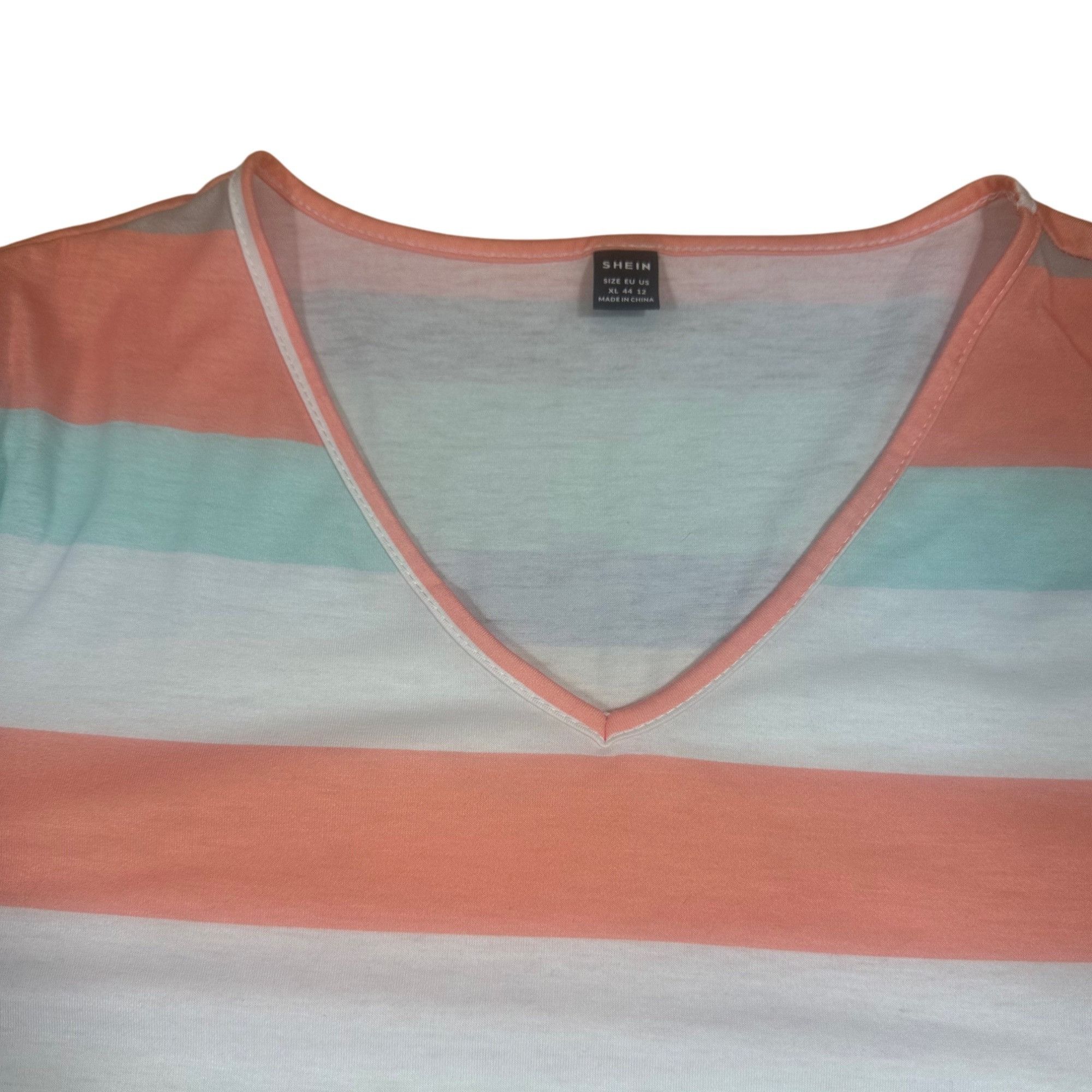 Shein SHEIN Colorful Striped Cotton Dress – V-Neck, Short Sleeve, Size XL / US 12-14 / IT 48-50 - 3 Thumbnail