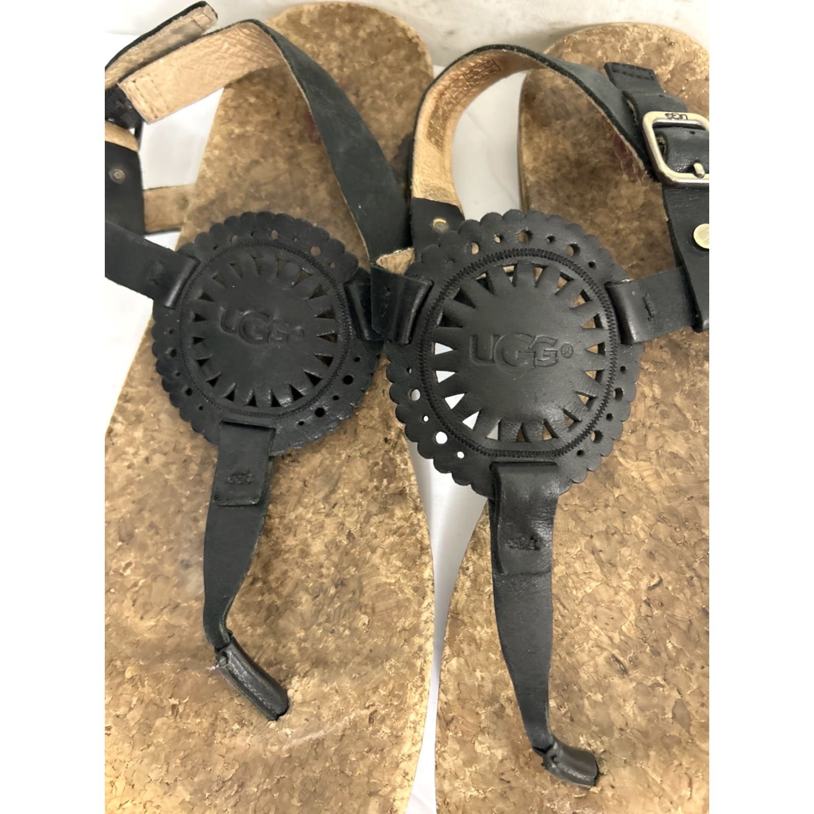 Ugg UGG Sandal Ayden II Thong Ankle Strap Leather Black Womens 10 Cork Size US 10 / IT 40 - 6 Thumbnail
