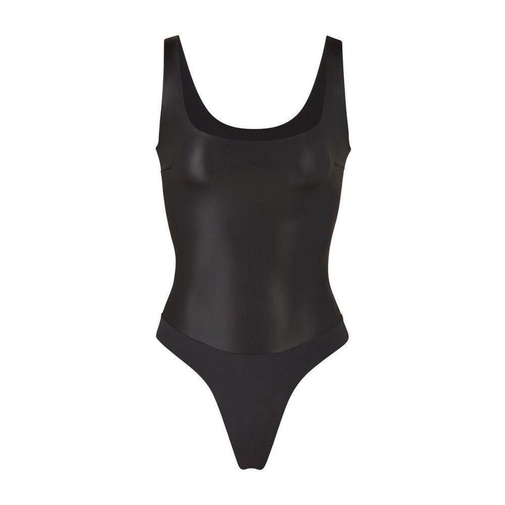 Designer Ct1169a Skims Nwt Faux Leather Scoop Bodysuit Soot 4x Size M / US 6-8 / IT 42-44 - 1 Thumbnail