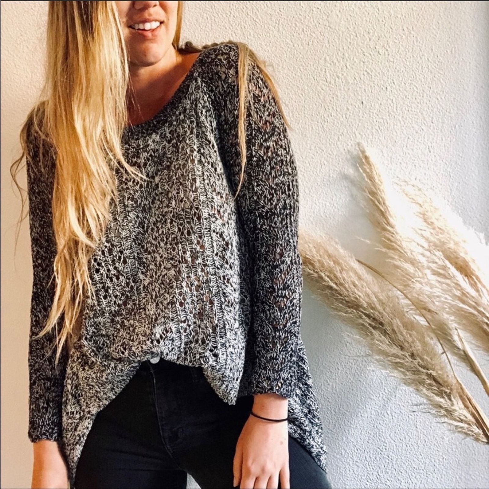 ANTHROPOLOGIE LeifNotes Grey Black White Tone Lace Sweater