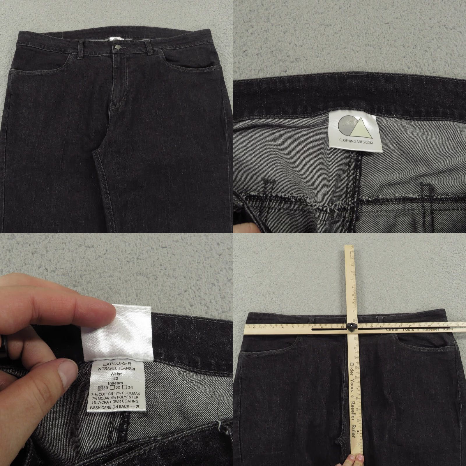 Denime Clothing Arts Jeans Mens 42x29 Travel Explorer Black Denim 5-Pocket Zip Pocket Style Straight Size US 42 / EU 58 - 8 Thumbnail