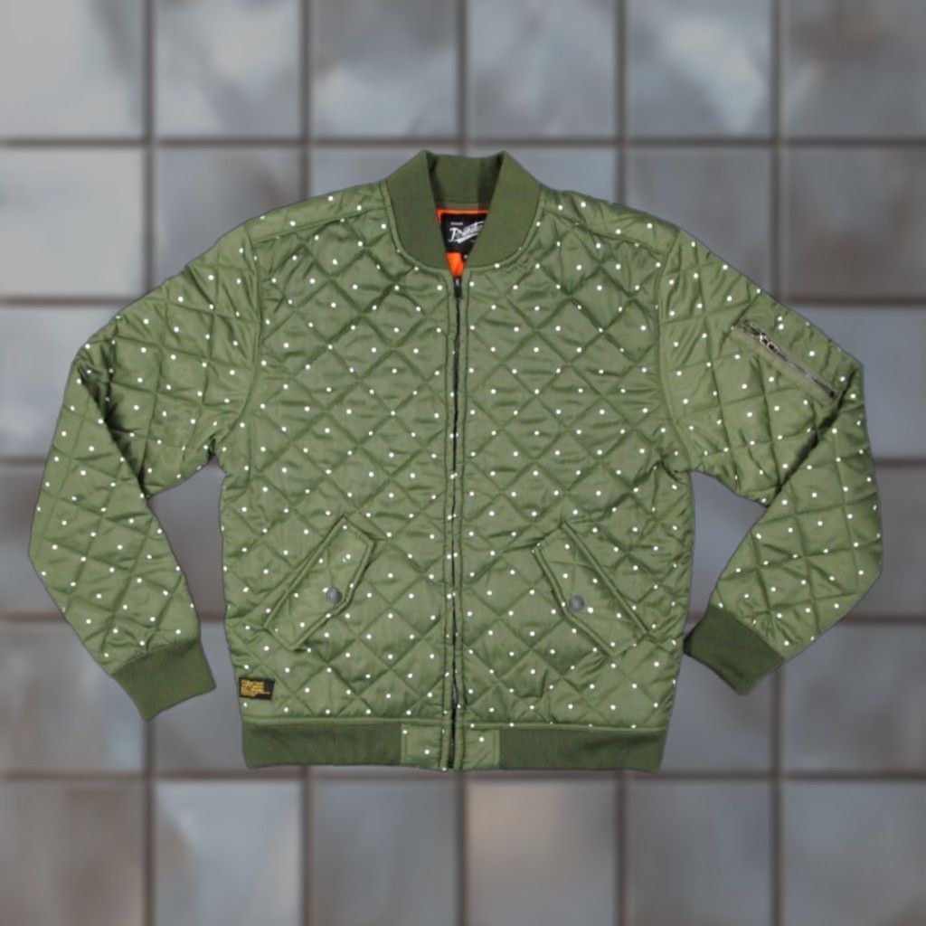 Primitive Primitive Apparel Green Full Zip Quilted Bomber Jacket Mens Medium Polka Dot Size US M / EU 48-50 / 2 - 1 Thumbnail