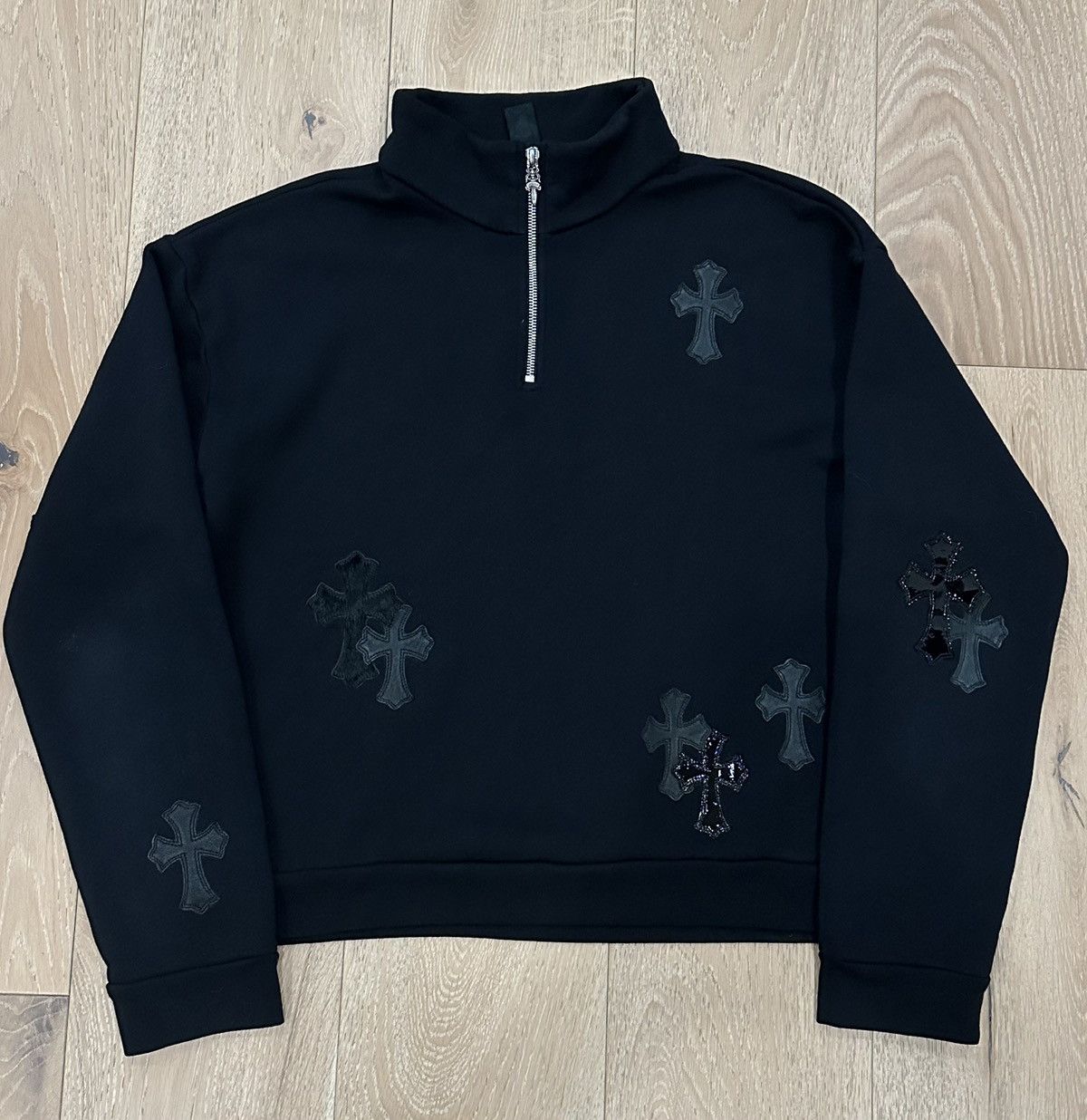 image of Chrome Hearts Cross Patch Quarter Zip Sweatshirt in Black, Men's (Size Medium)