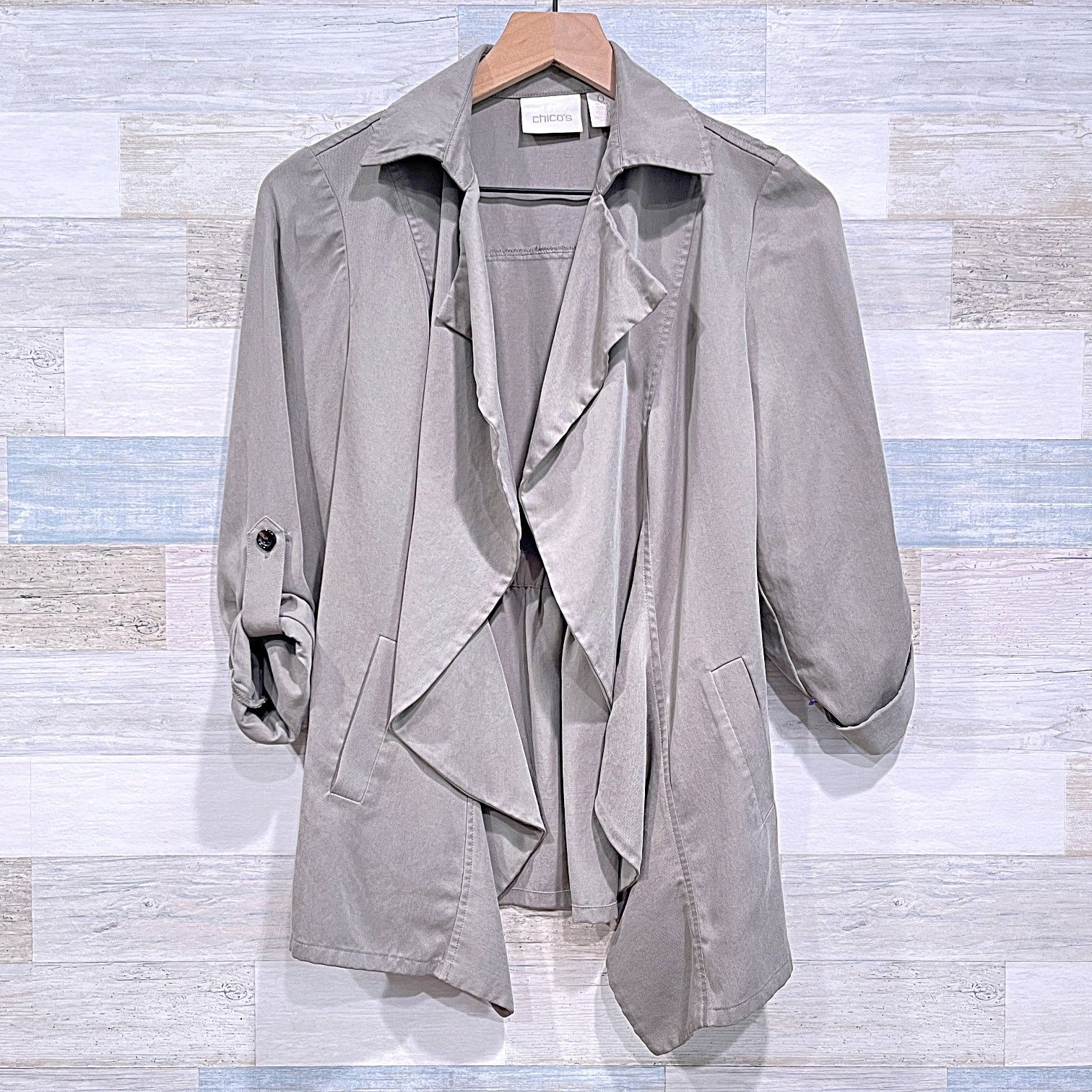 Chicos Chicos Soft Ruffle Jacket Olive Green Lyocell Womens 0P Size S / US 4 / IT 40 - 1 Thumbnail
