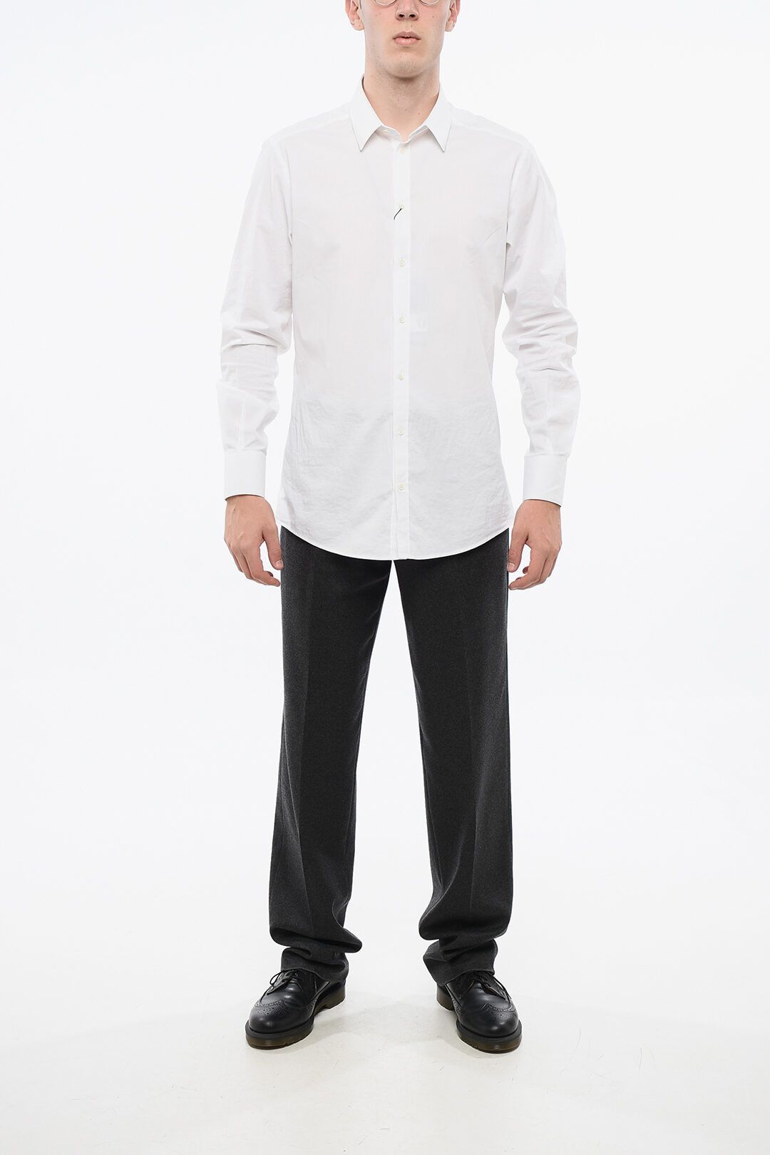 Dolce & Gabbana og1mm0825 Gold Spread Collar Stretch Cotton Shirt in White Size US M / EU 48-50 / 2 - 4 Thumbnail
