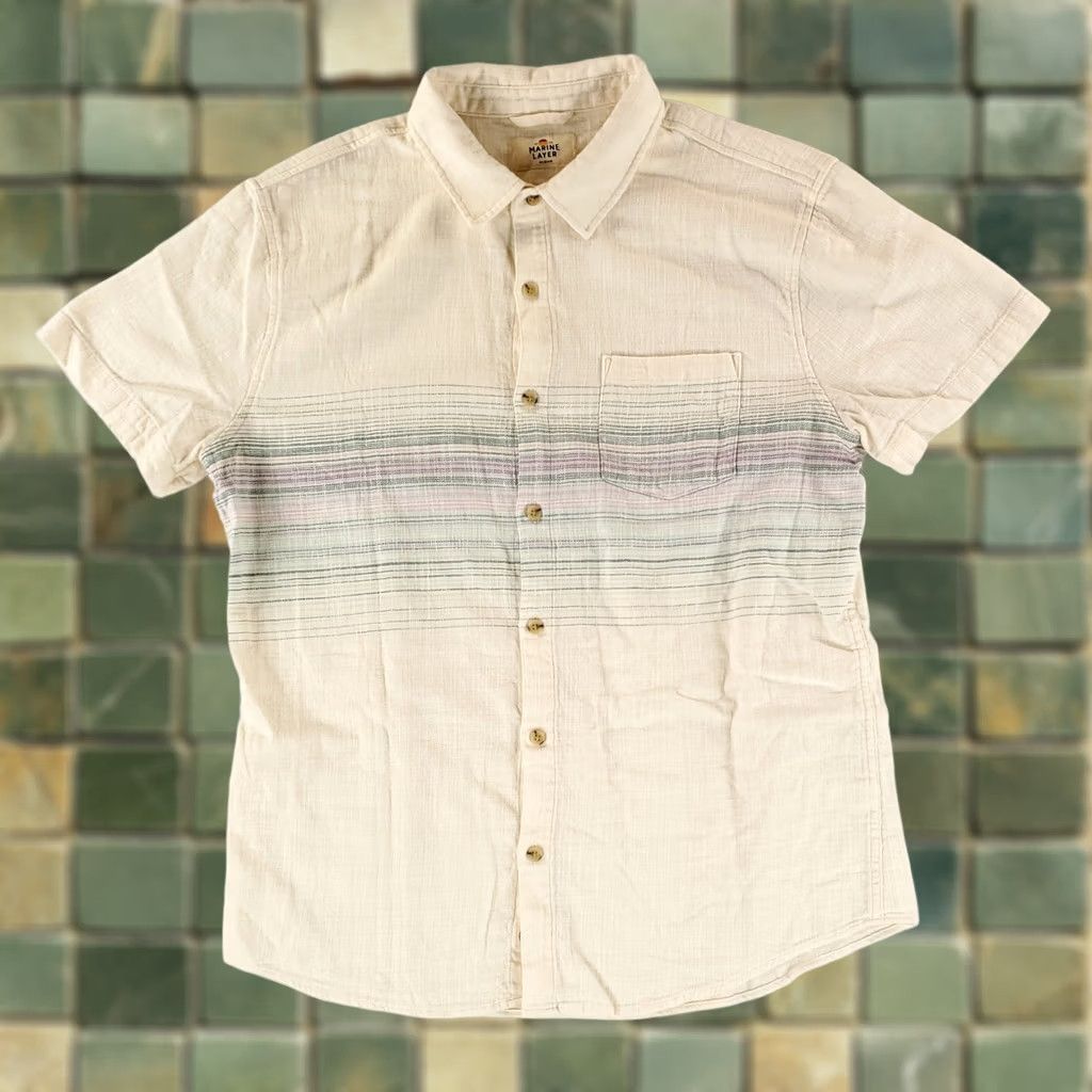 Marine Layer Marine Layer Shirt Button Up Lightweight Cotton Cream White Mens M White Cotton Button Up Shirt Mens M Size US M / EU 48-50 / 2 - 1 Thumbnail