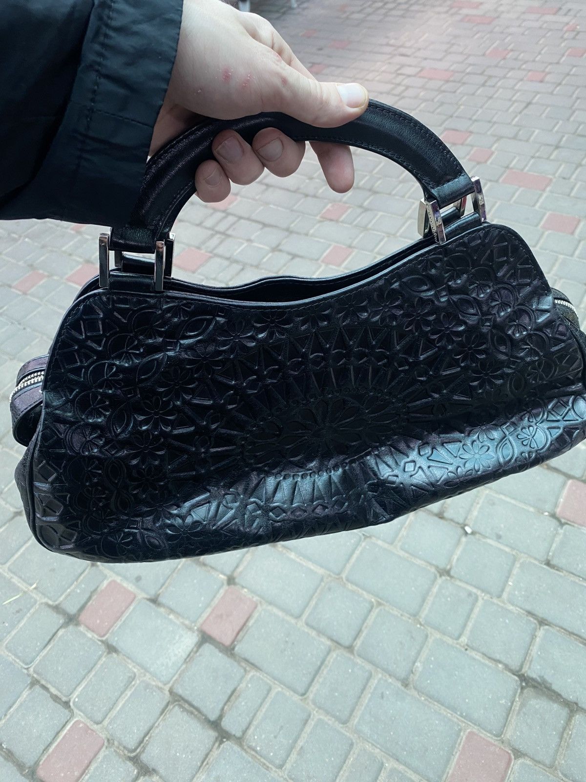 Vintage Rare Retro Braccialini Black Embossed Leather Handbag Bag Size ONE SIZE - 3 Thumbnail