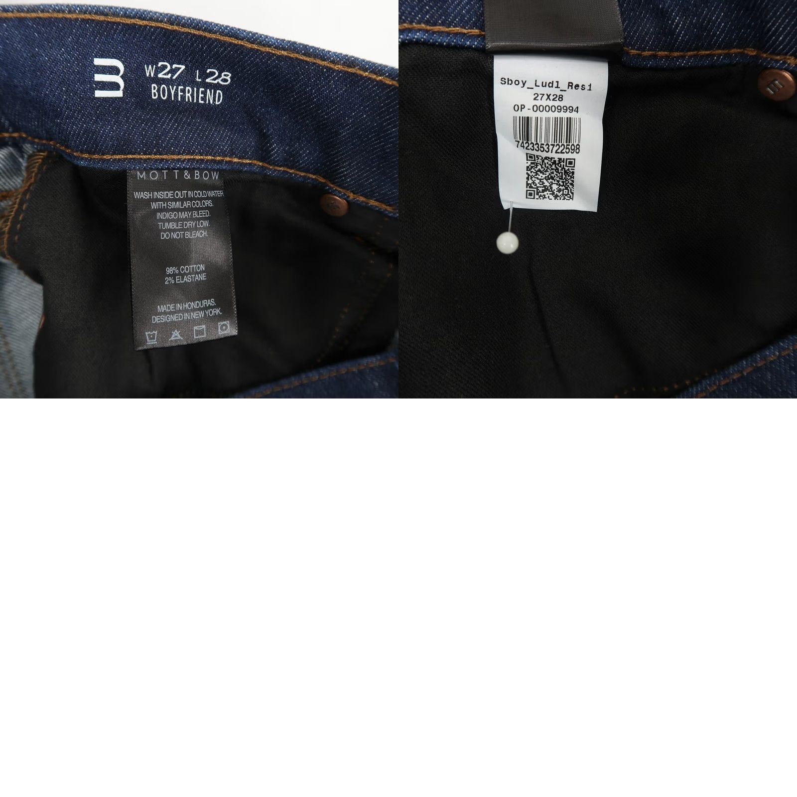 Mott & Bow VINTAGE Mott & Bow Boyfriend Jeans Womens 27x28 Dark Blue Ludlow Stretch Denim Size 27" / US 4 / IT 40 - 8 Thumbnail