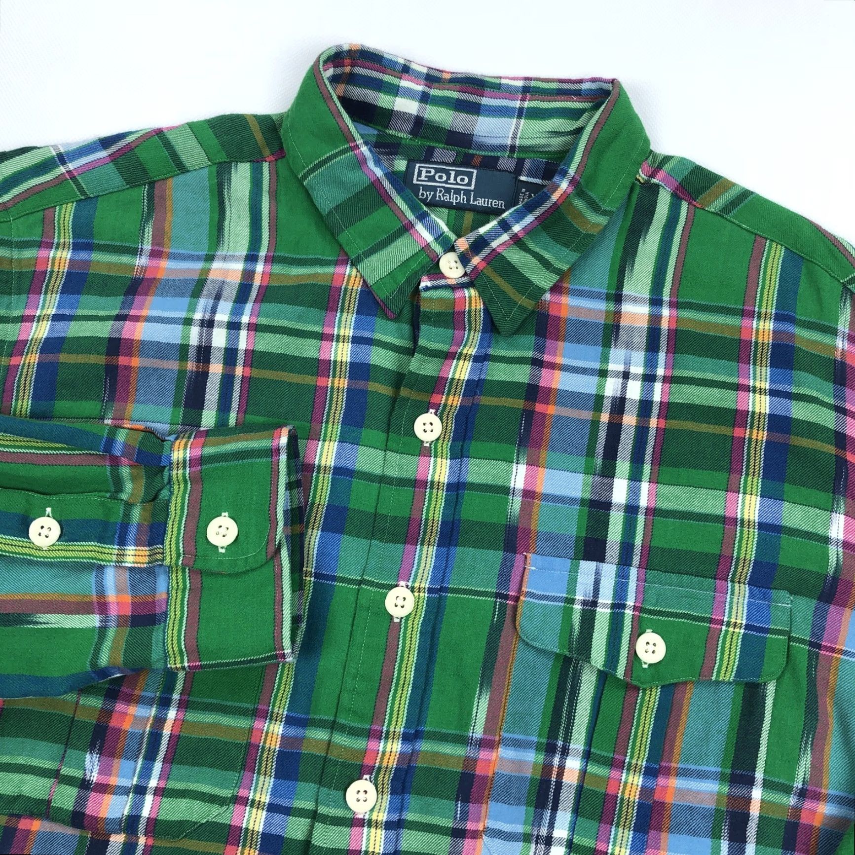 Polo Ralph Lauren Polo Ralph Lauren Men's XL Green Plaid Button-Down Flannel Shirt Long Sleeve Size US XL / EU 56 / 4 - 2 Thumbnail