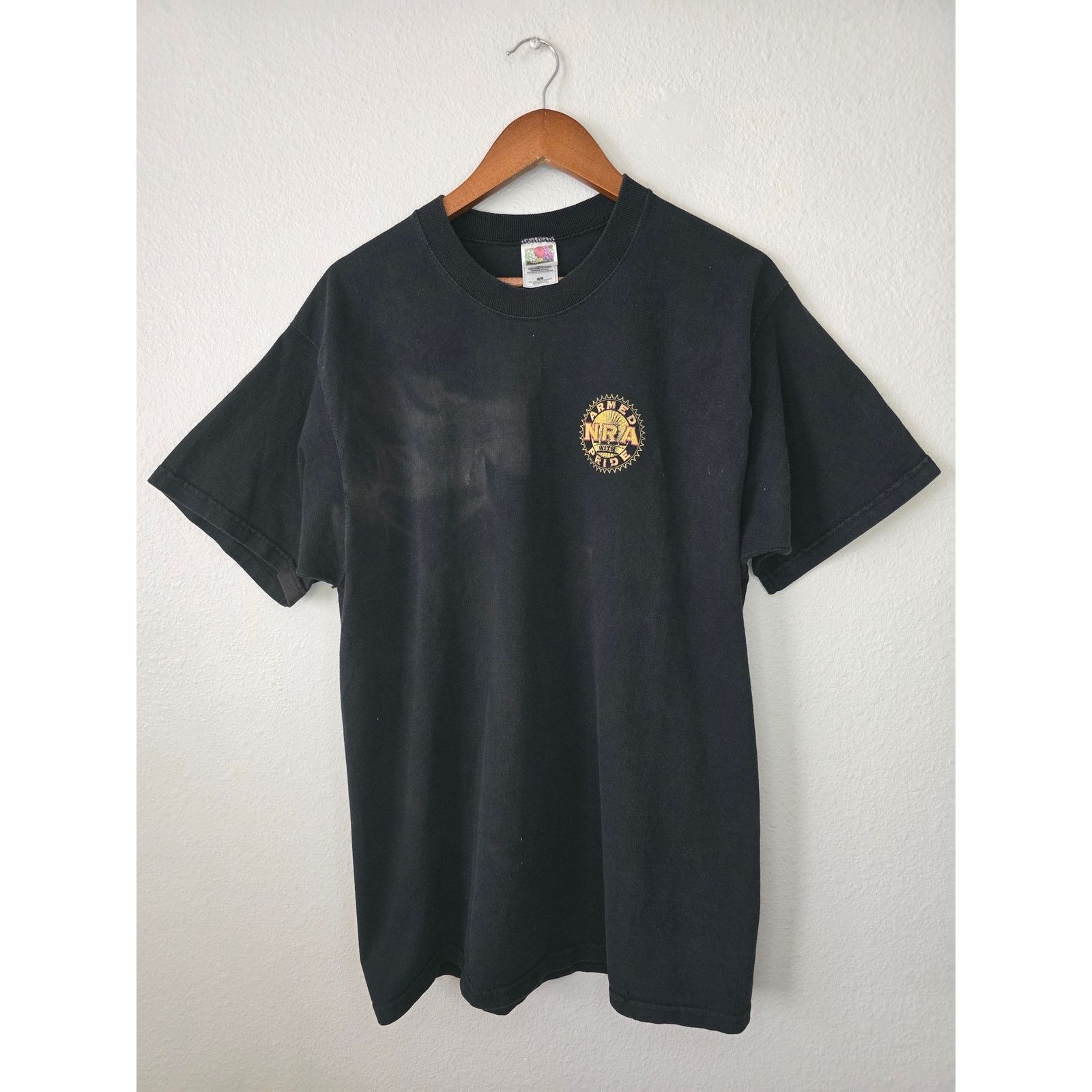 Fruit Of The Loom × Vintage Vintage NRA Shirt FOTL Arm Pride Faded L Black Graphic Tee Size US L / EU 52-54 / 3 - 1 Thumbnail