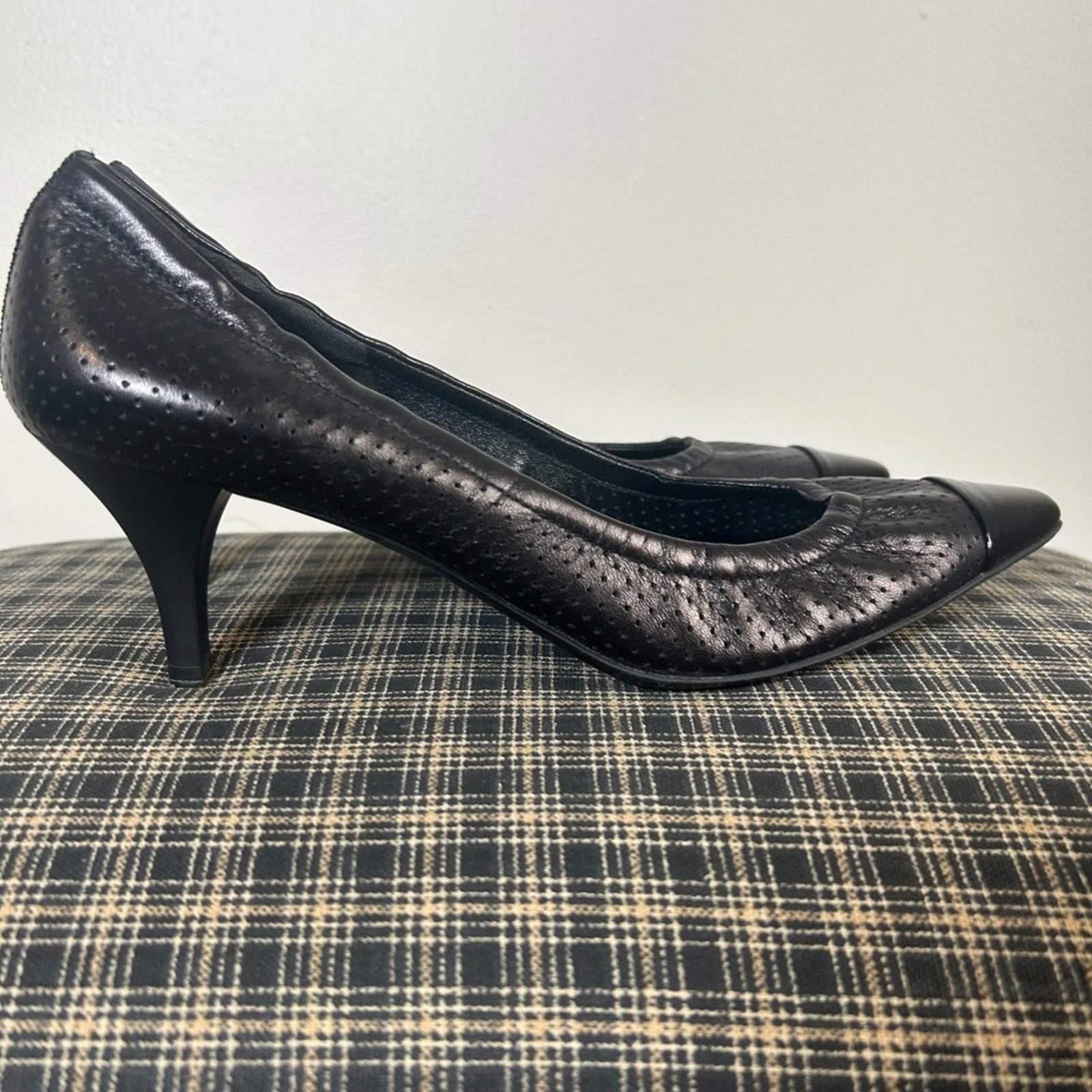 Prada Prada Black Leather Perforated Cap Toe Heels Pumps Size 37 Size US 7 / IT 37 - 4 Thumbnail