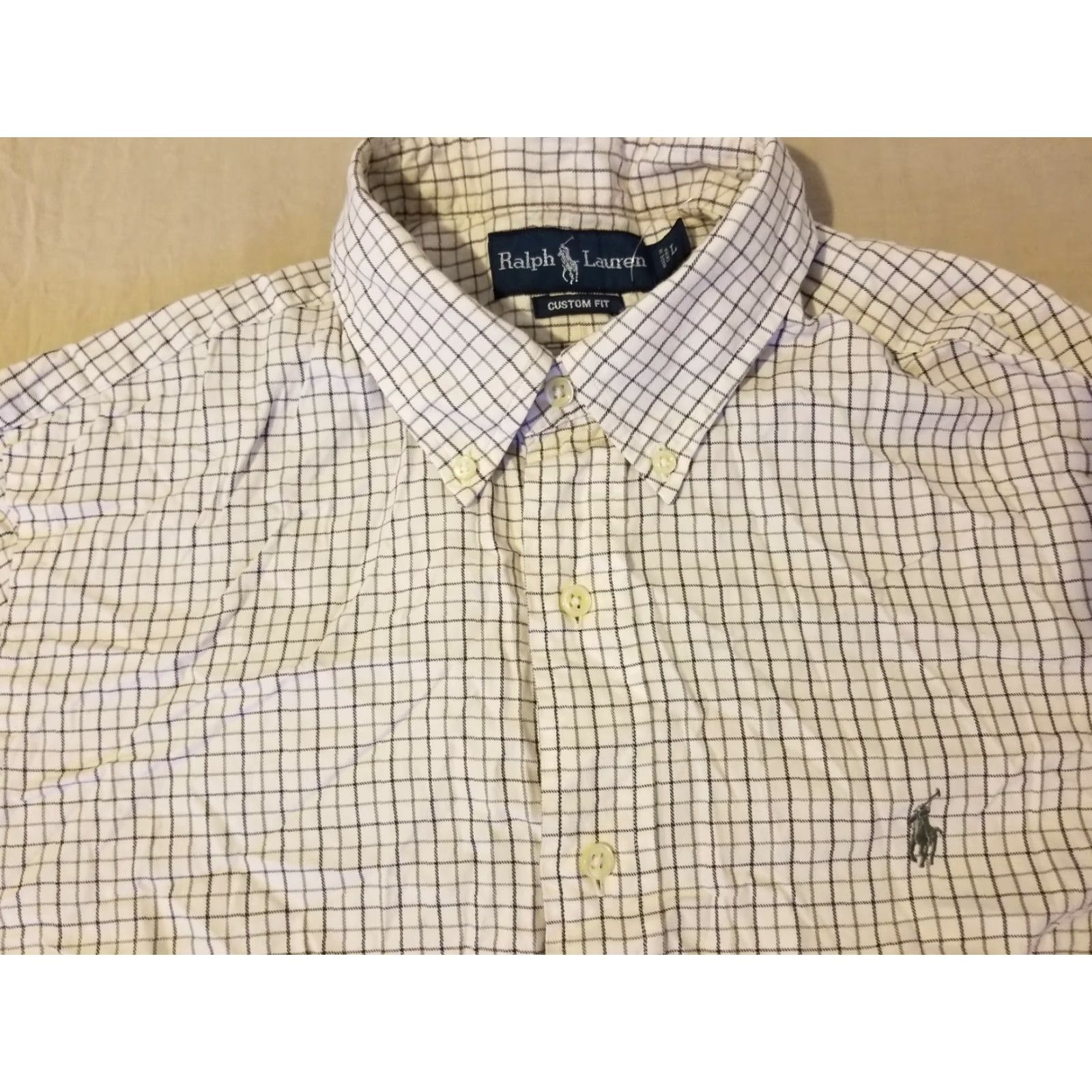 Polo Ralph Lauren Mens Polo Ralph Lauren Dress Shirt L Large Custom White Button Cotton Size 42R - 2 Thumbnail