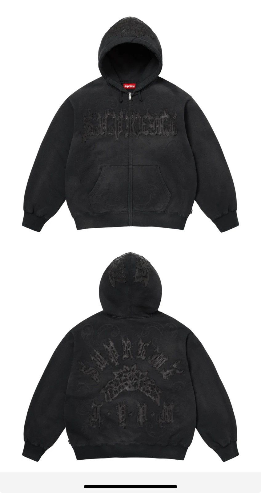 Supreme leather applique zip up hoodie | Grailed