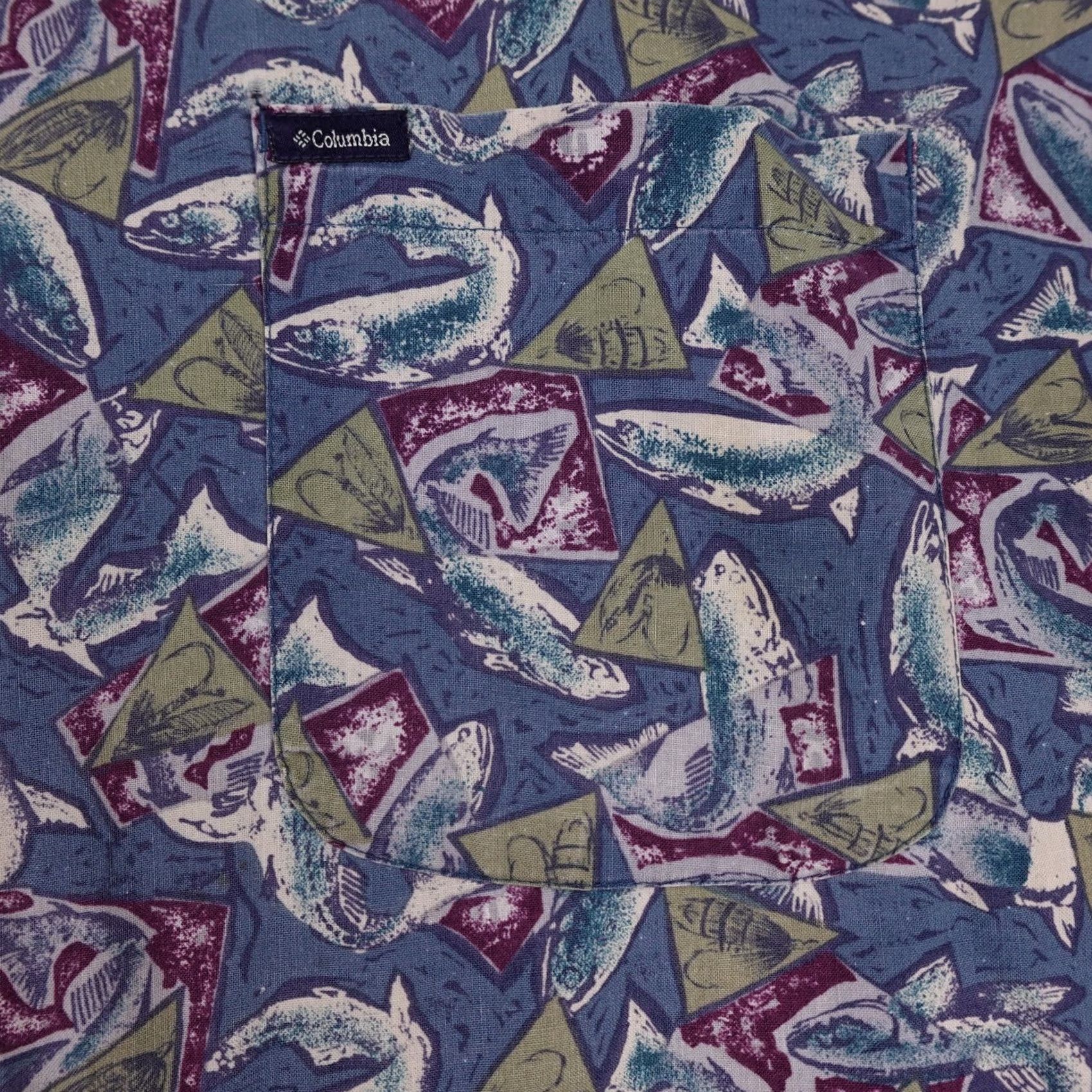 Vintage VINTAGE Columbia Shirt Mens L Blue Fish Print Short Sleeve Button Up 90s AOP Size US L / EU 52-54 / 3 - 6 Thumbnail